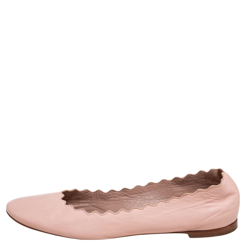 

Chloe Pink Leather Scalloped Lauren Ballet Flats Size