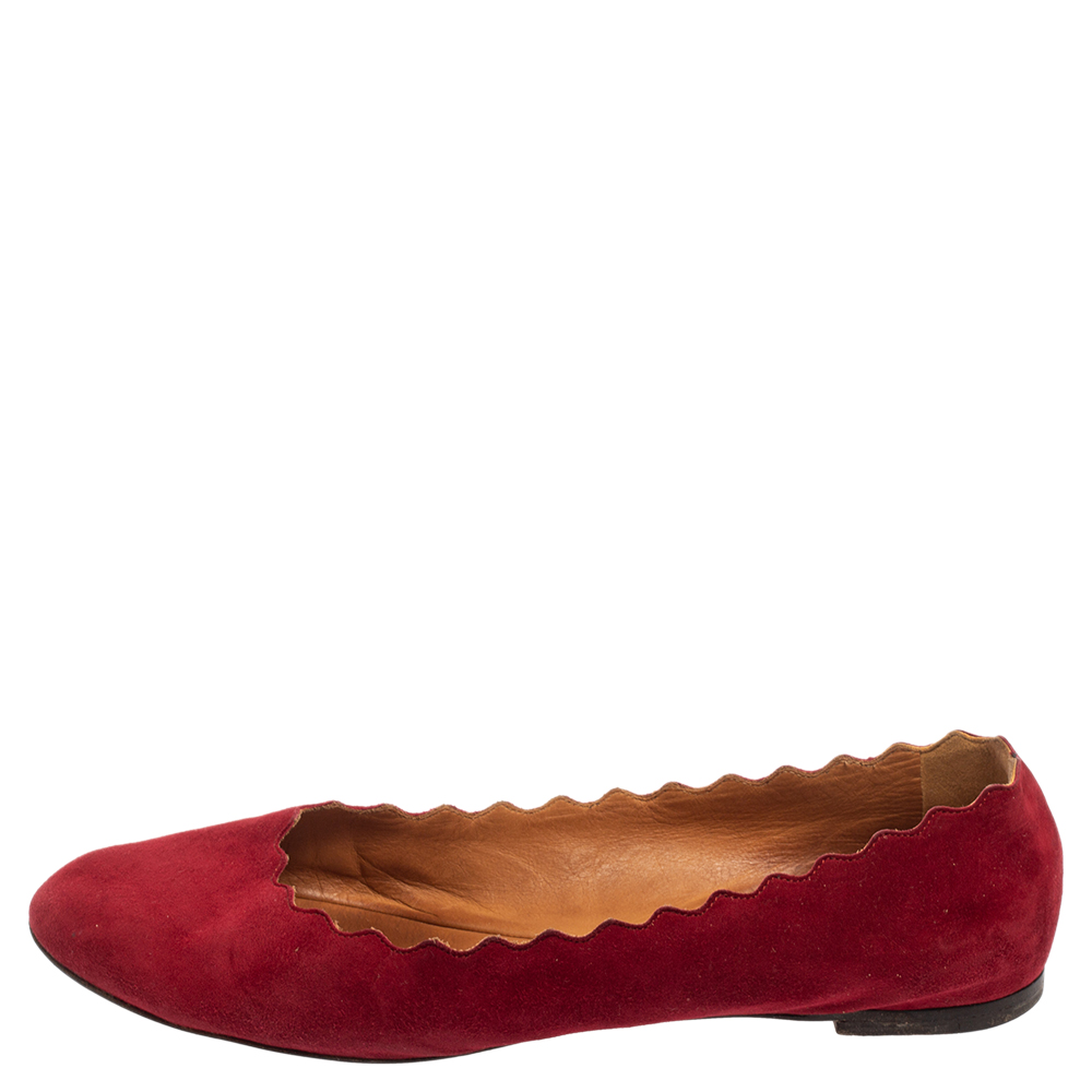 

Chloé Red Suede Scalloped Ballet Flats Size