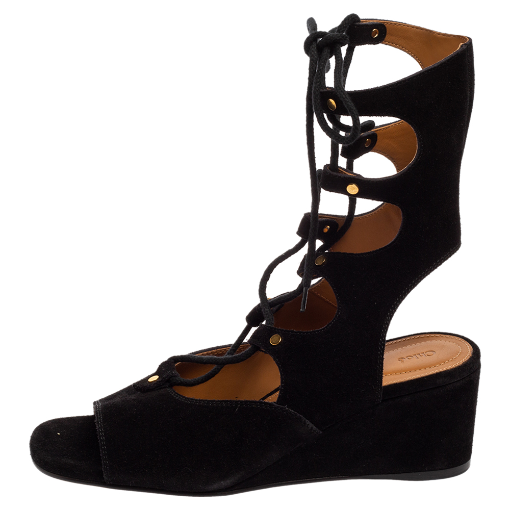 

Chloe Black Suede Gladiator Wedge Sandals Size