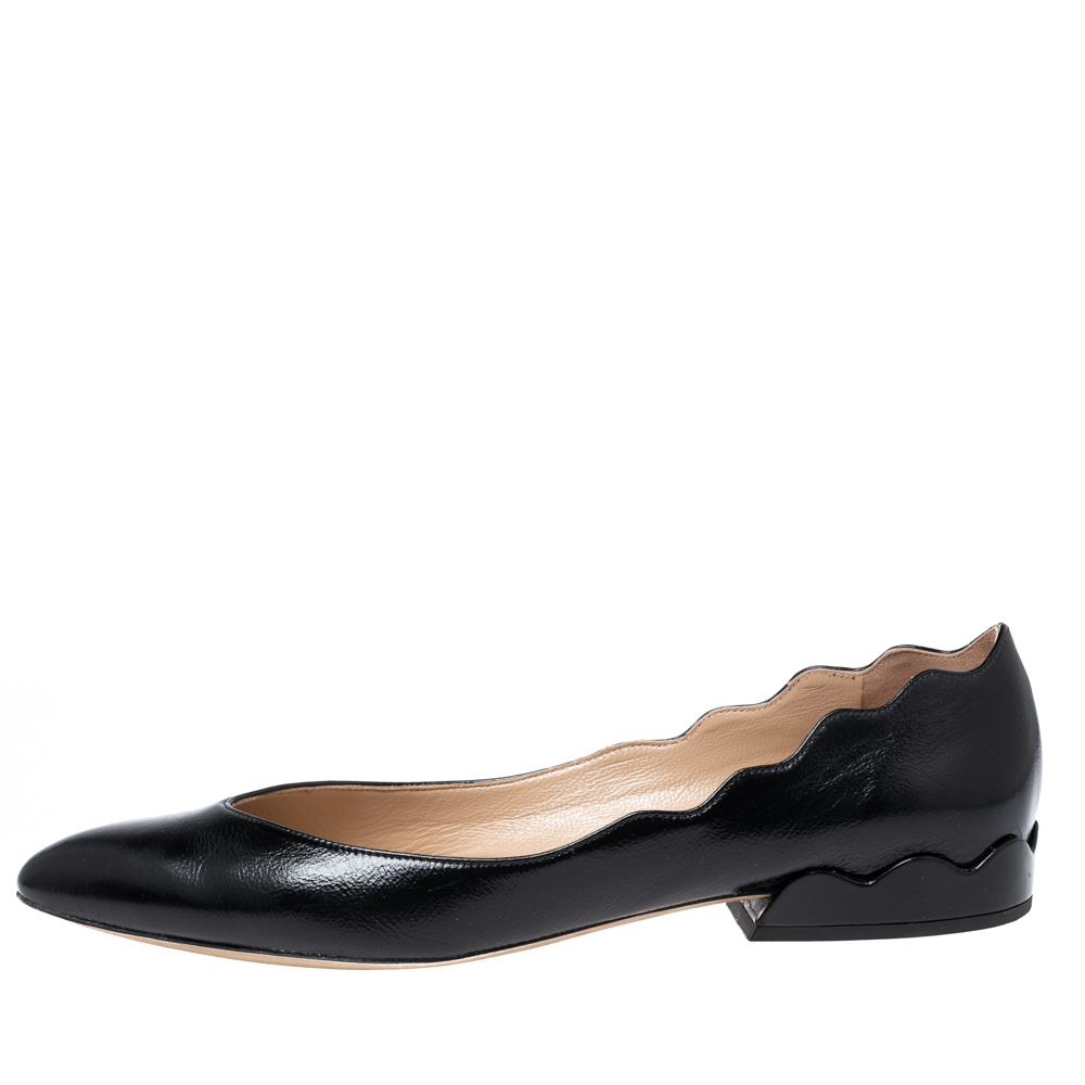

Chloe Black Leather Lauren Scalloped Ballet Flats Size
