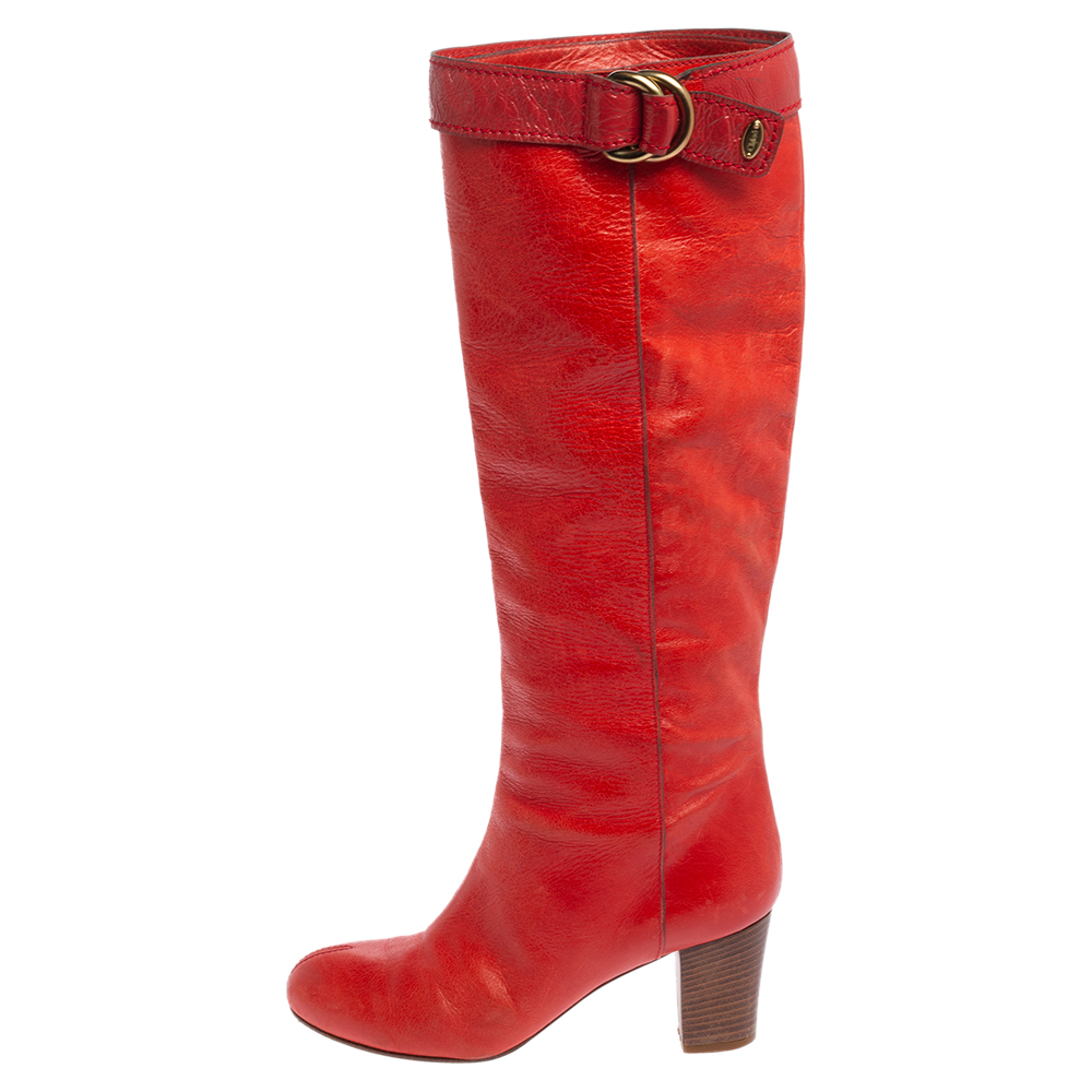 

Chloe Red Leather Knee High Boots Size