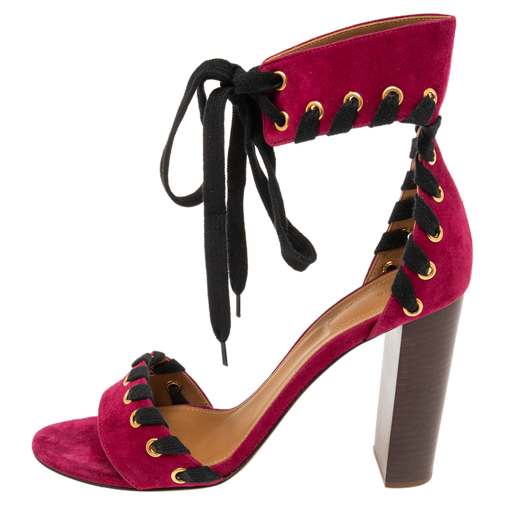 

Chloe Magenta Suede Miles Ankle Wrap Sandals Size, Red