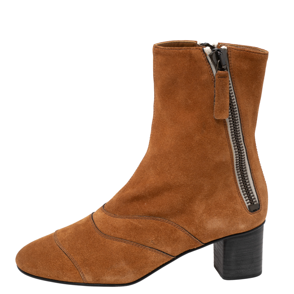 

Chloe Tan Suede Block Heel Ankle Boots Size