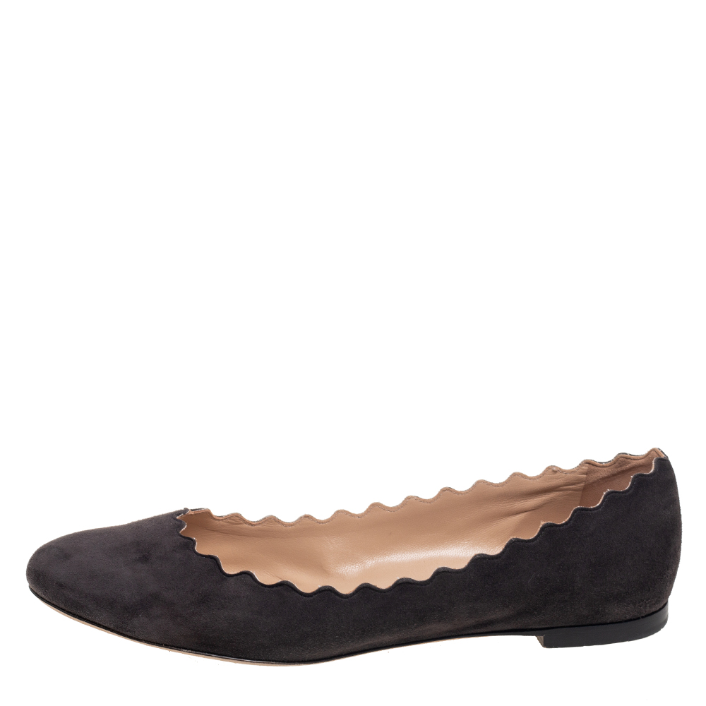 

Chloe Black Scalloped Suede Lauren Ballet Flats Size