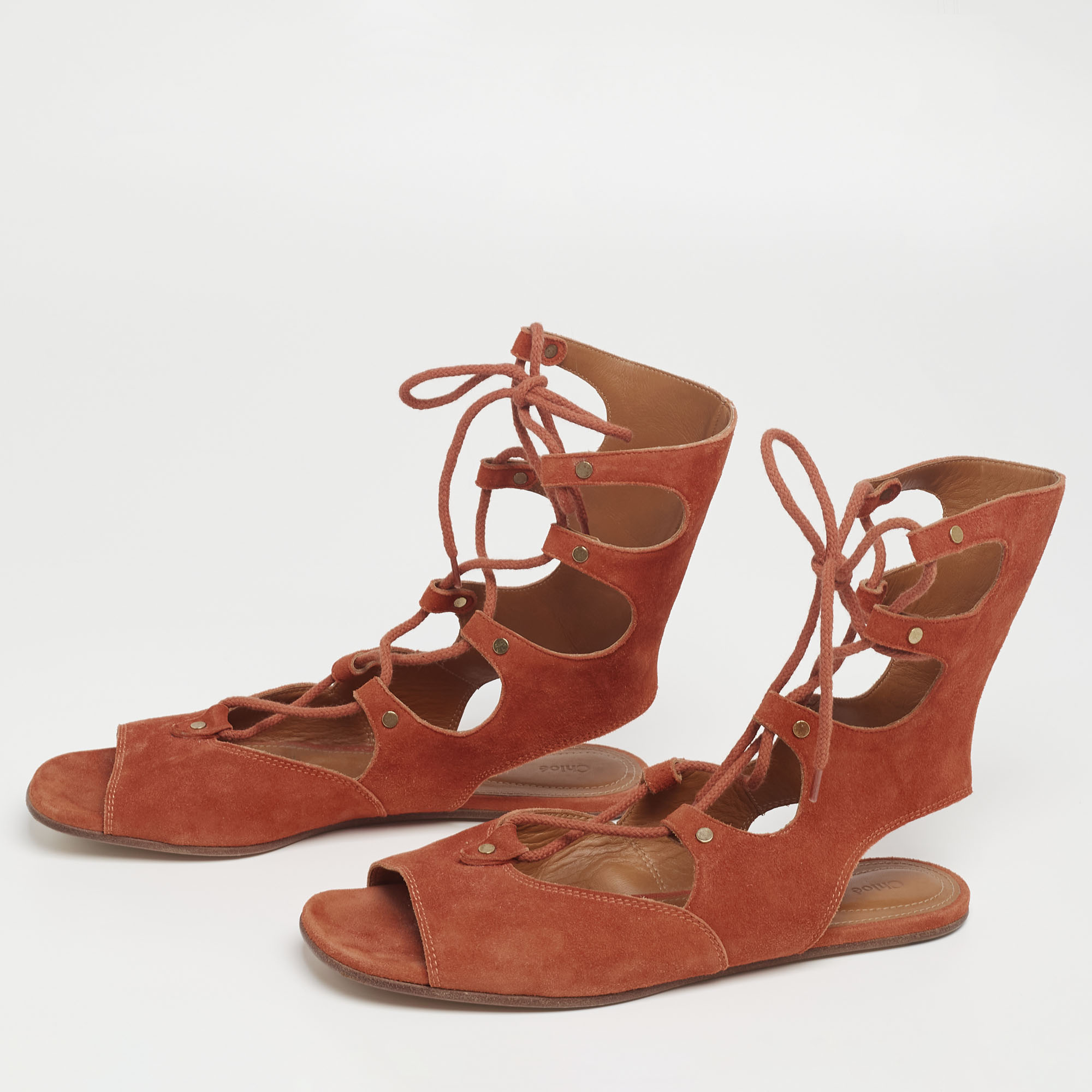 

Chloe Rust Suede Gladiator Flat Sandals Size, Brown