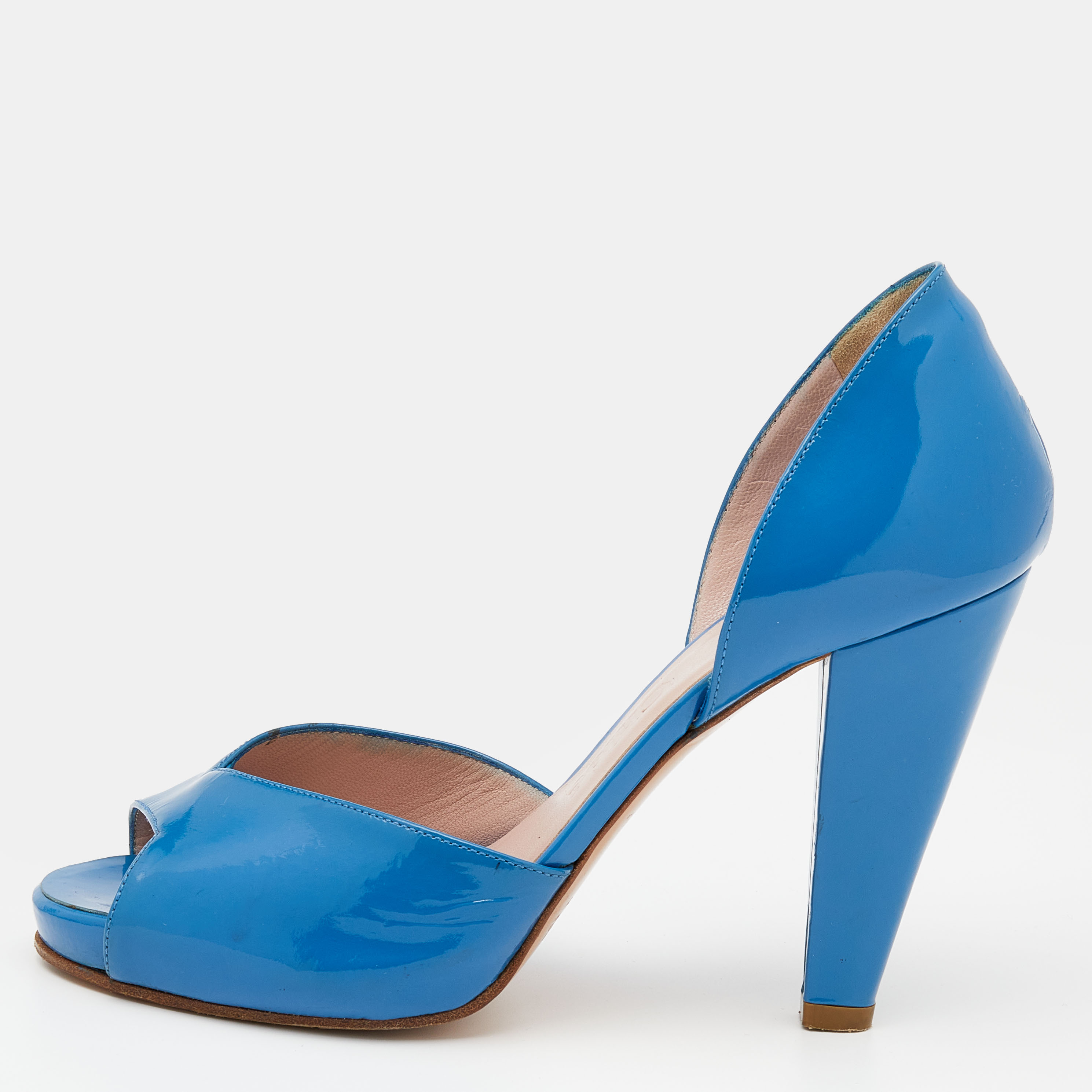 Pre-owned Chloé Blue Patent Leather Peep Toe D'orsay Pumps Size 36