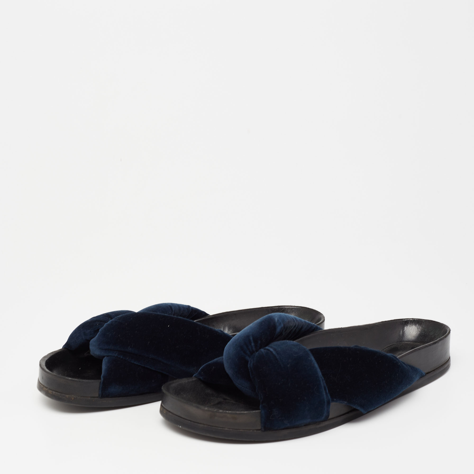 

Chloe Blue Velvet Knotted Slip On Flat Slides Size