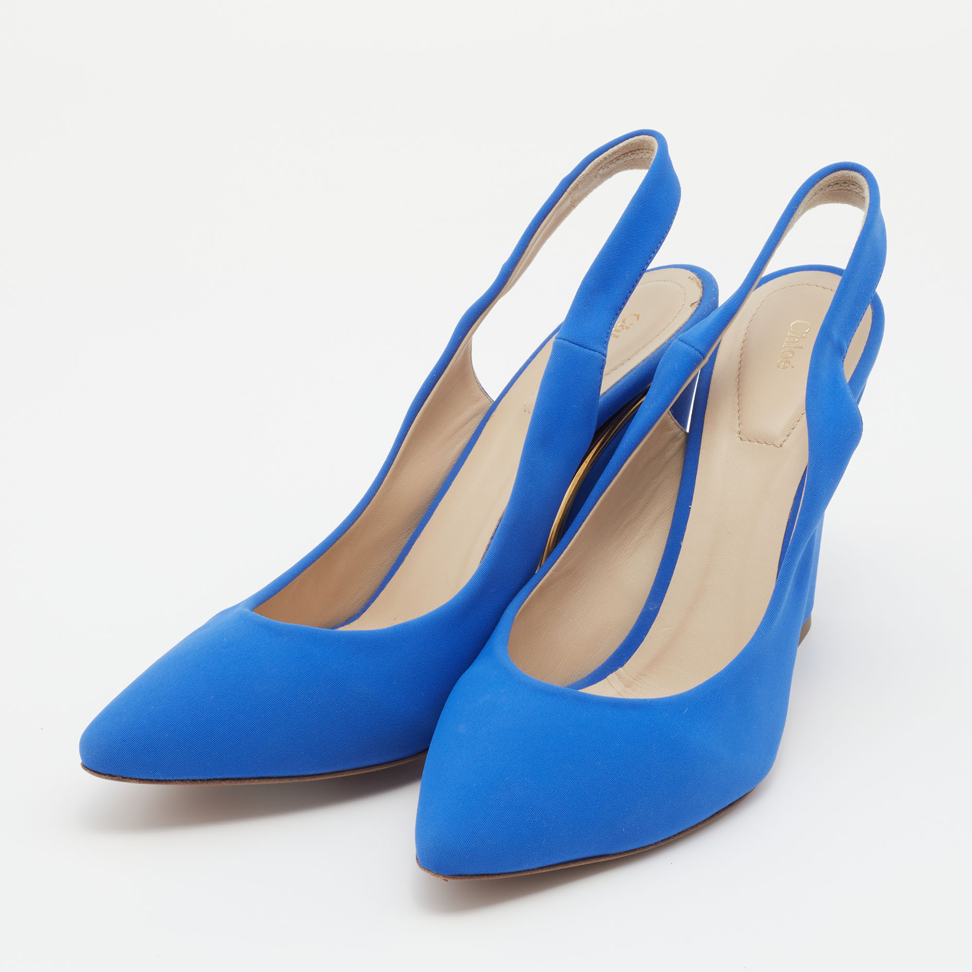 

Chloé Bright Blue Fabric Slingback Block Heel Sandals Size