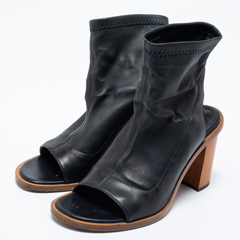 

Chloe Black Leather Open Toe Block Heel Ankle Booties Size