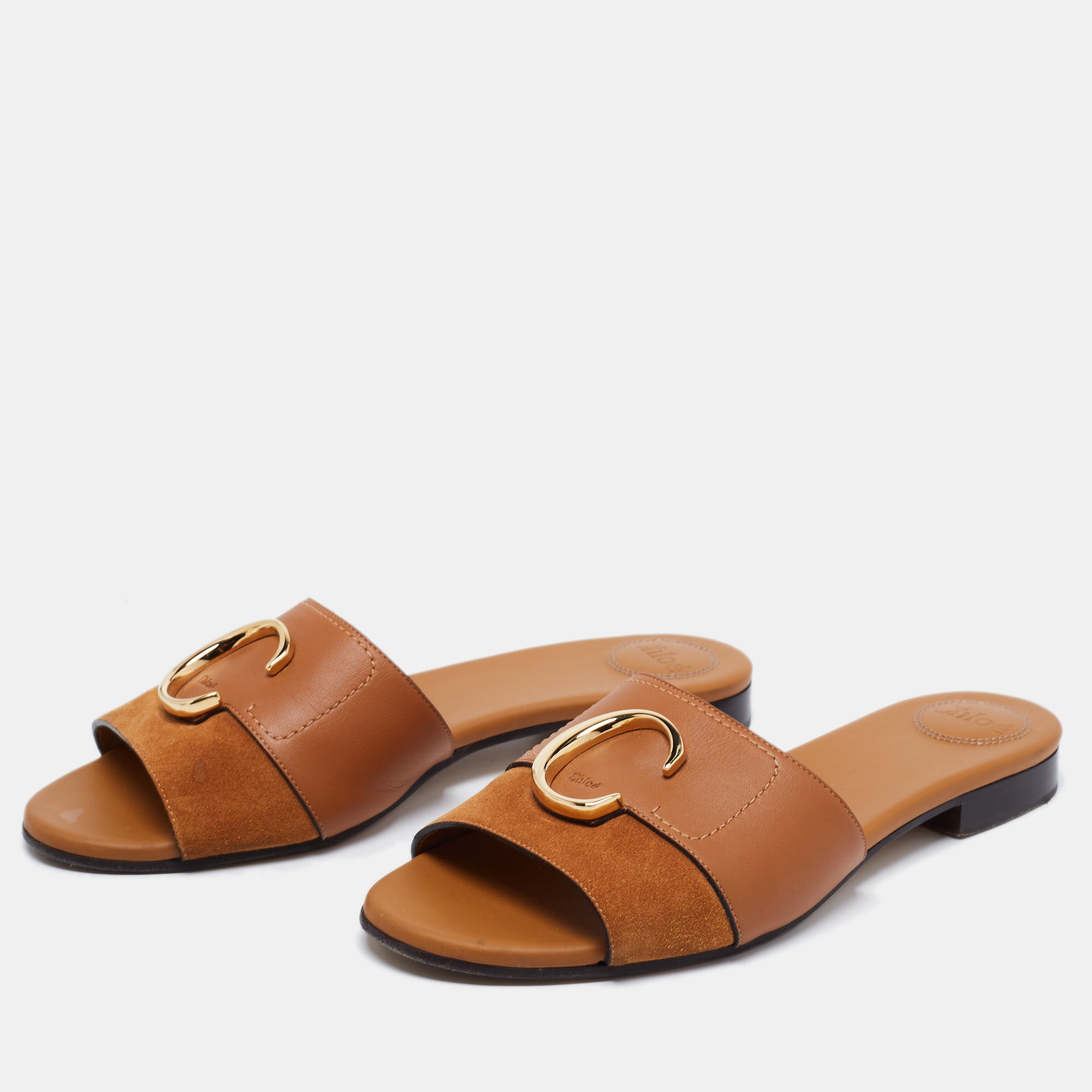 

Chloe Brown Suede And Leather Flat Sandals Size