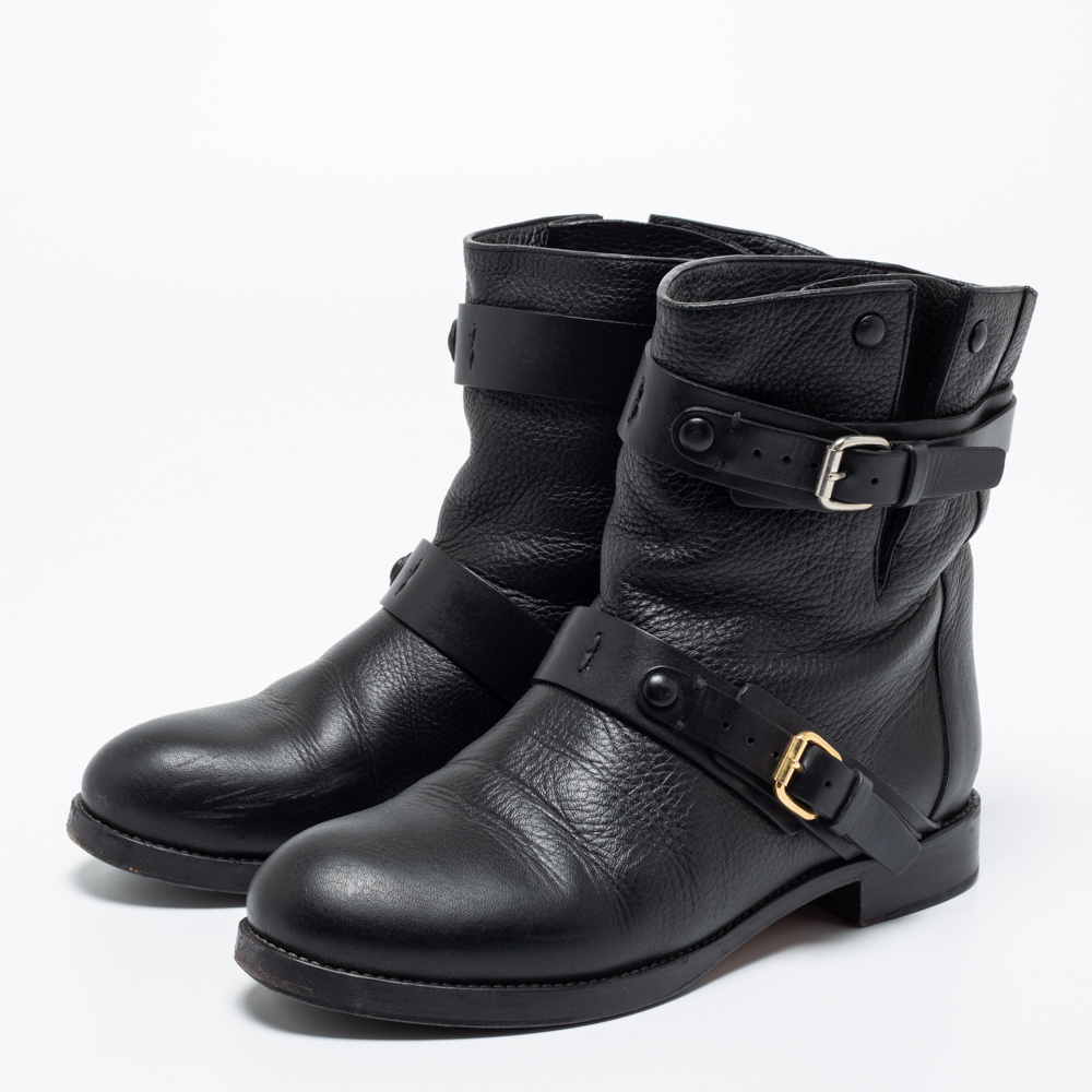 

Chloe Black Leather Double Buckle Ankle Boots Size