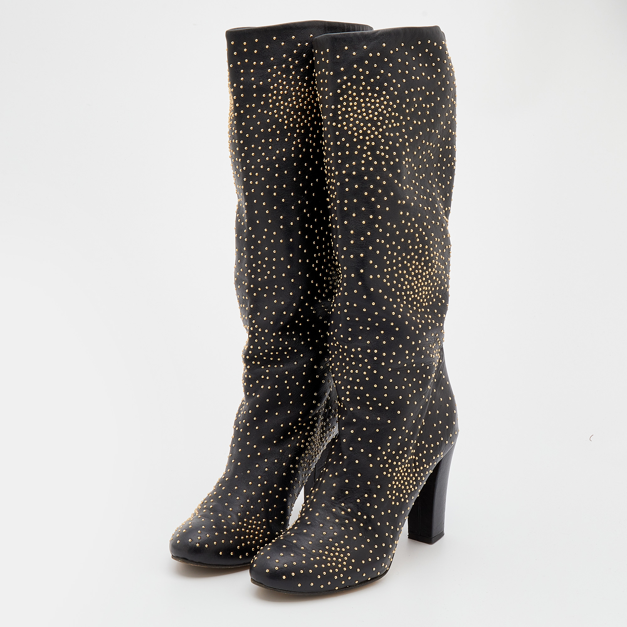 

Chloe Black Leather Embellished Knee Length Boots Size