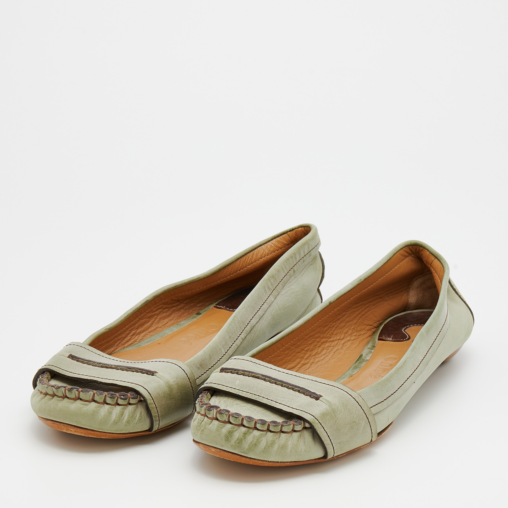 

Chloe Light Green Leather Ballet Flats Size