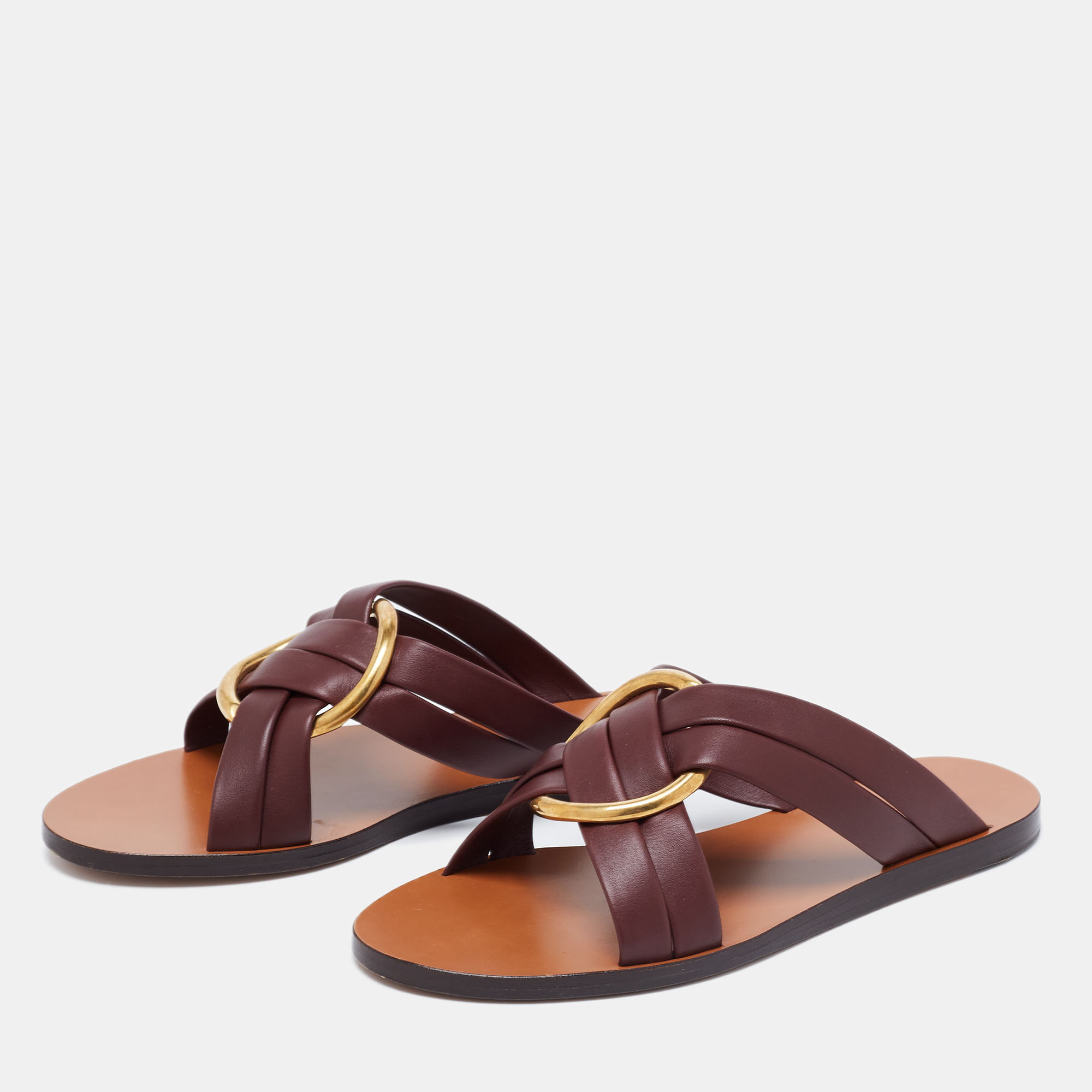 

Chloe Burgundy Leather Rony Flat Sandals Size