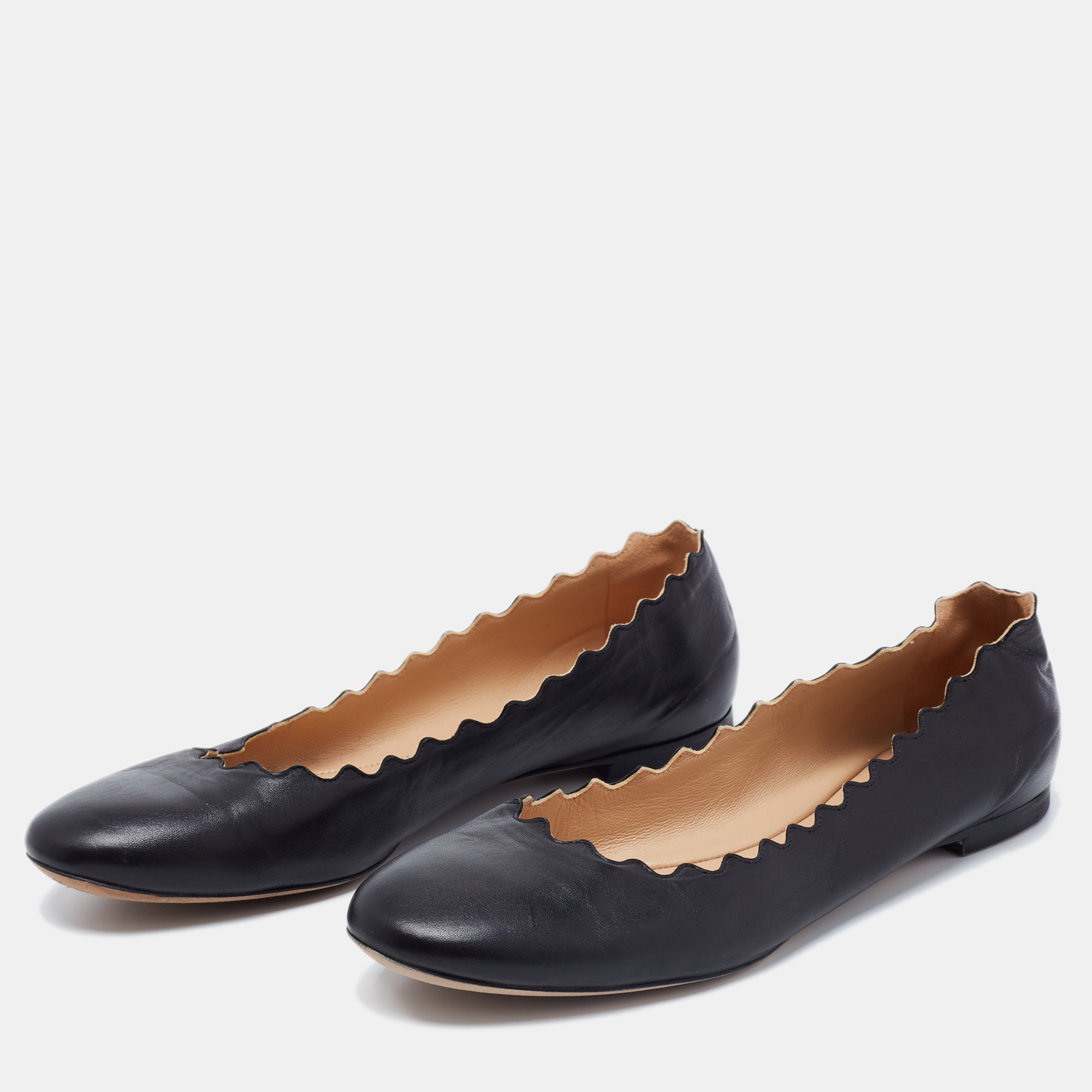 

Chloe Black Scalloped Leather Lauren Ballet Flats Size