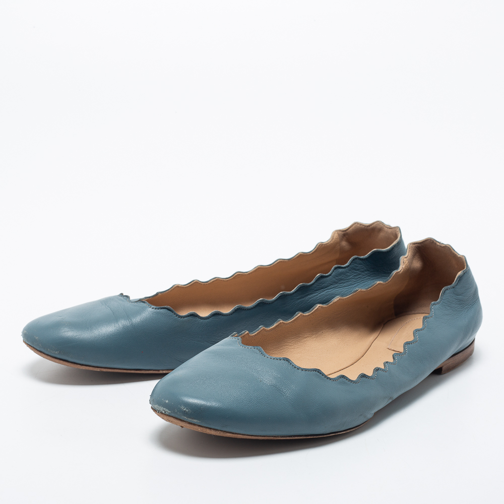 

Chloe Slate Blue Scalloped Leather Lauren Ballet Flats Size