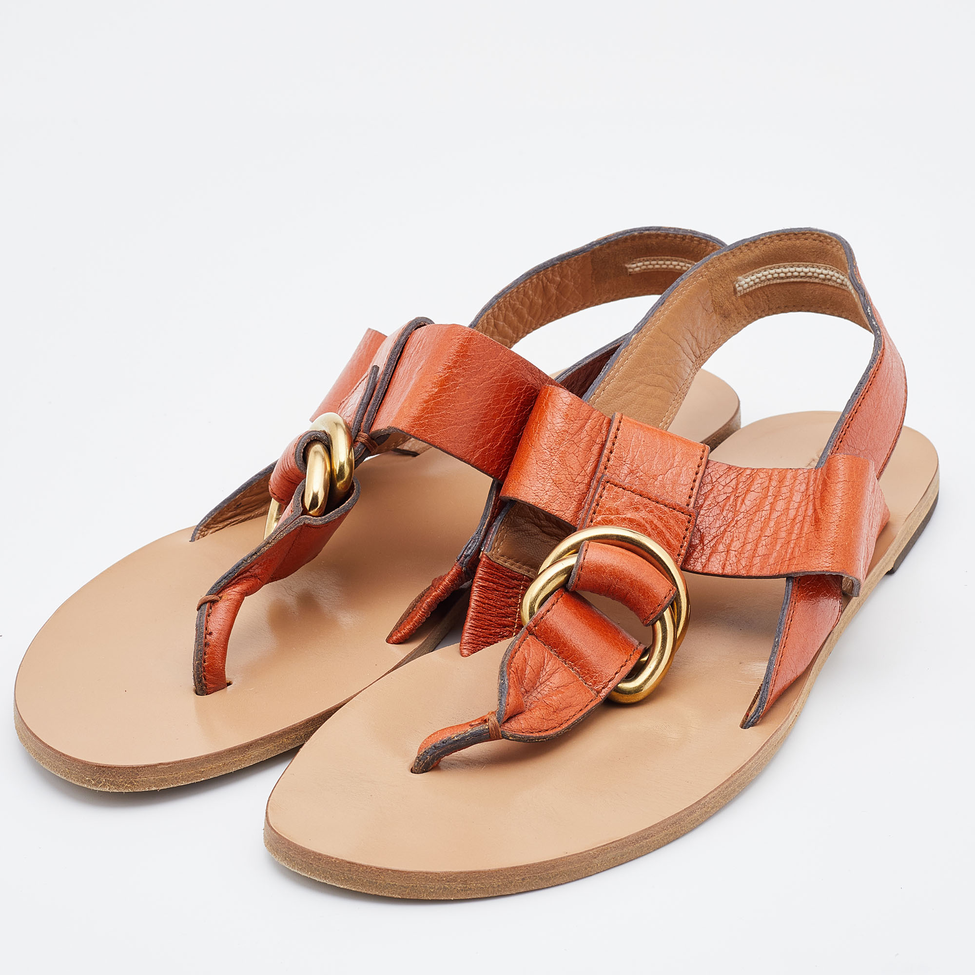 

Chloe Orange Leather Thong Strap Sandals Size