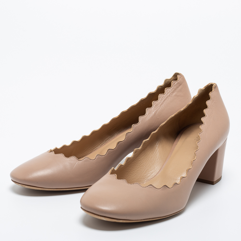 

Chloe Beige Leather Scalloped Lauren Pumps Size