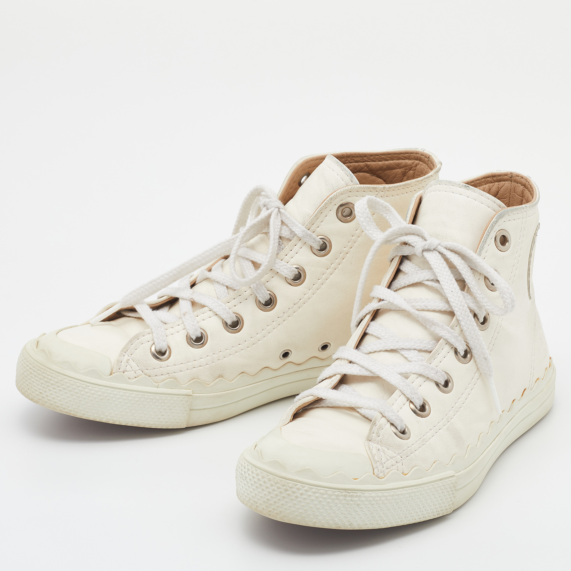 

Chloe Off White Leather High Top Sneakers Size