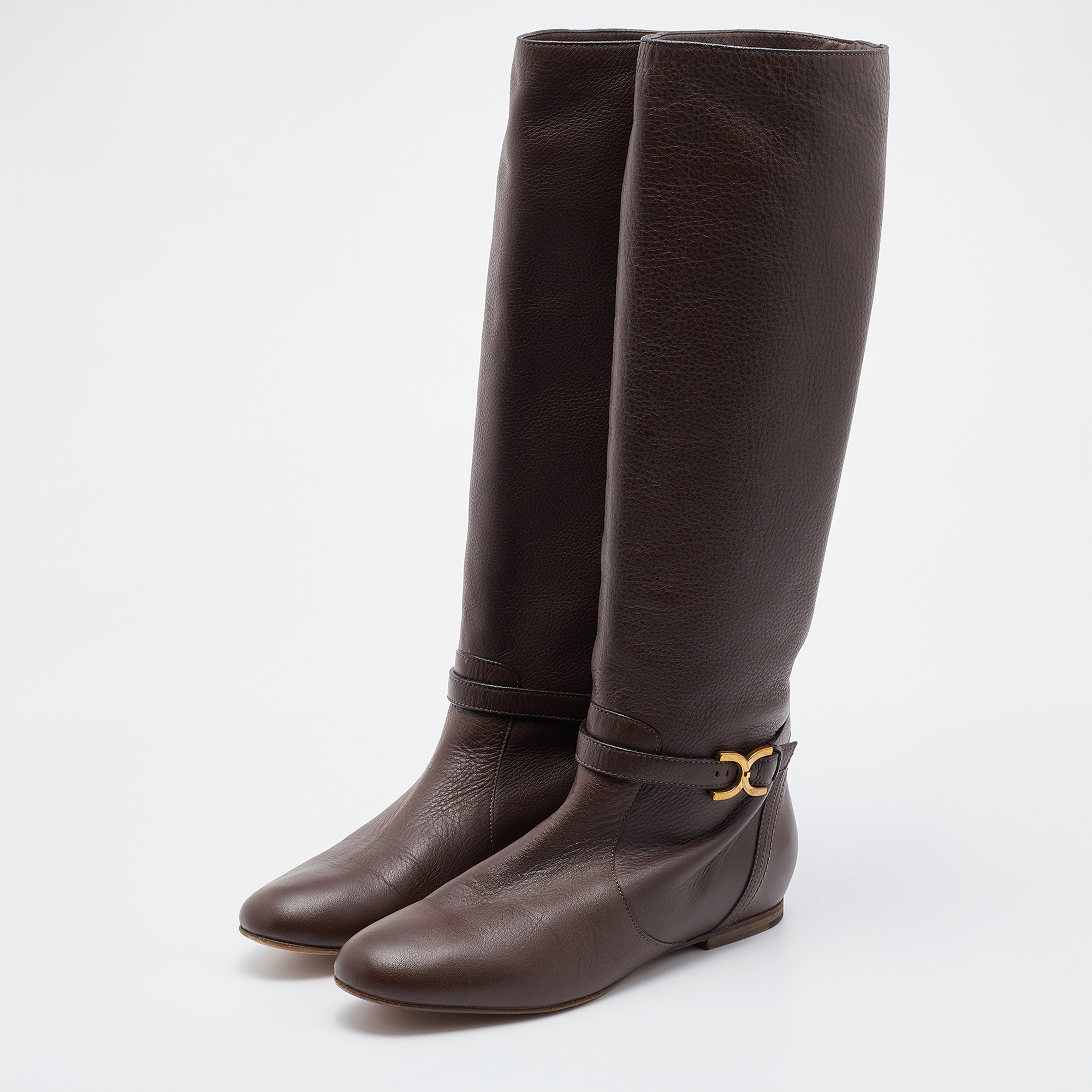 

Chloe Dark Brown Leather Knee Length Boots Size