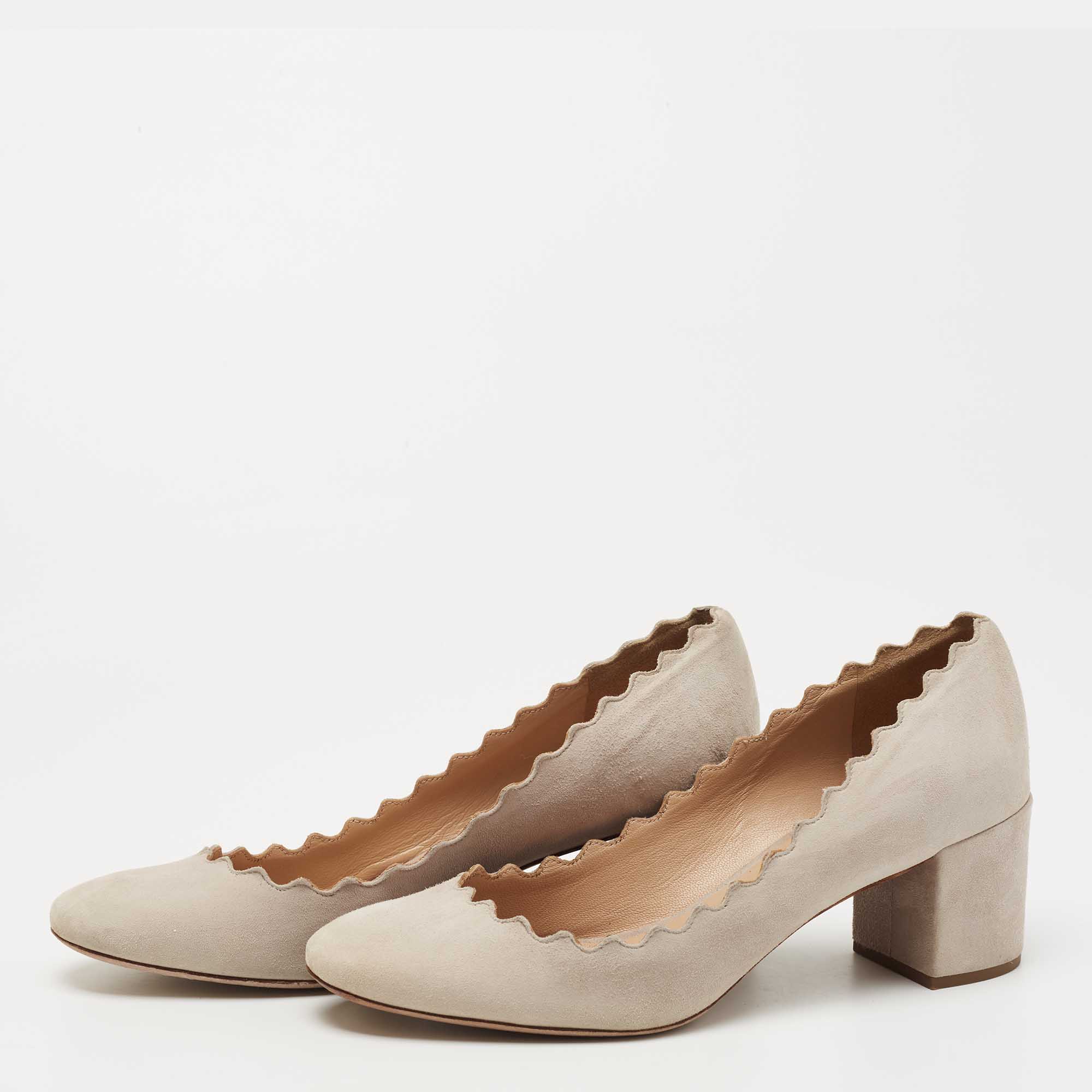 

Chloe Grey Suede Lauren Block Heel Pumps Size