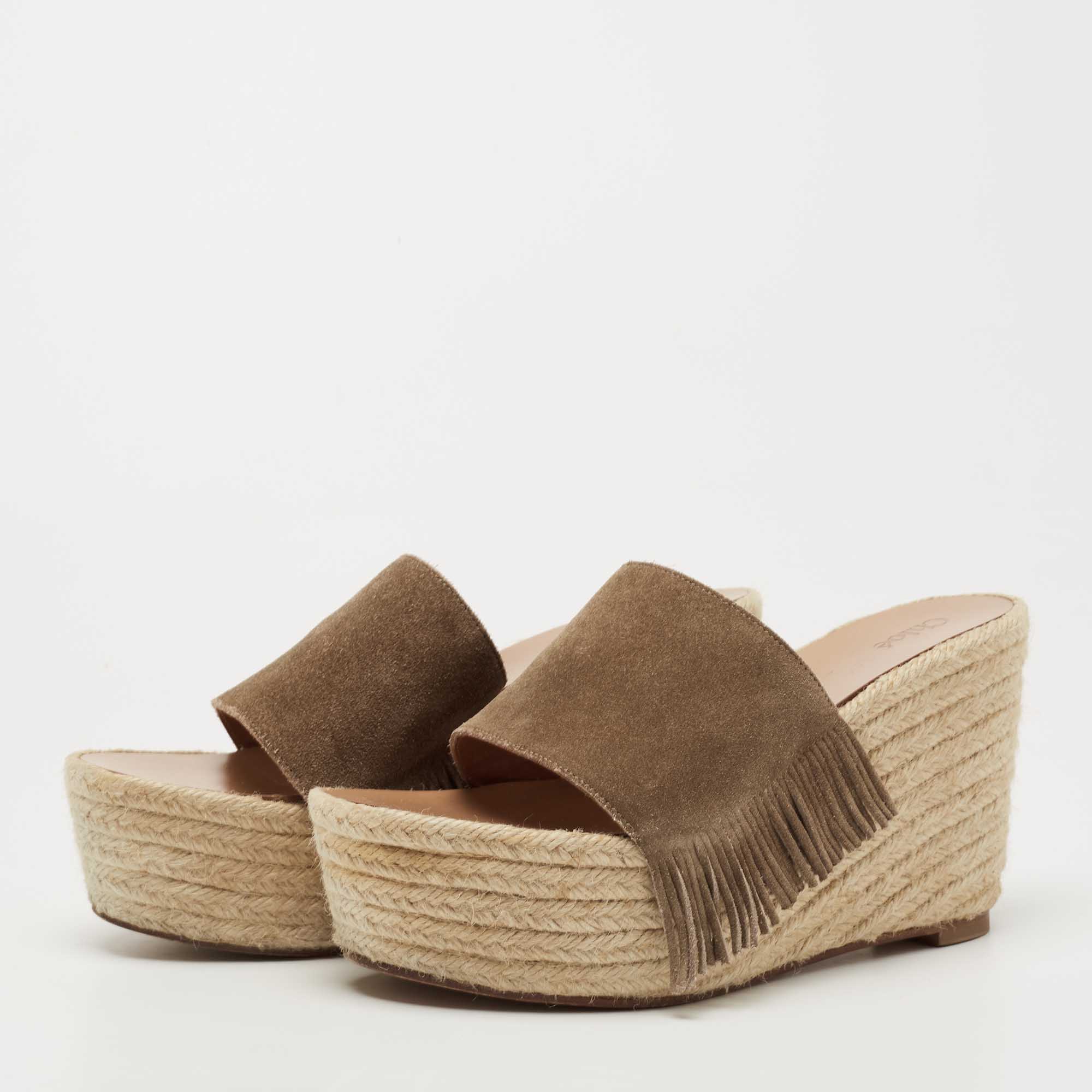 

Chloe Brown Suede Wedge Espadrille Platform Sandals Size