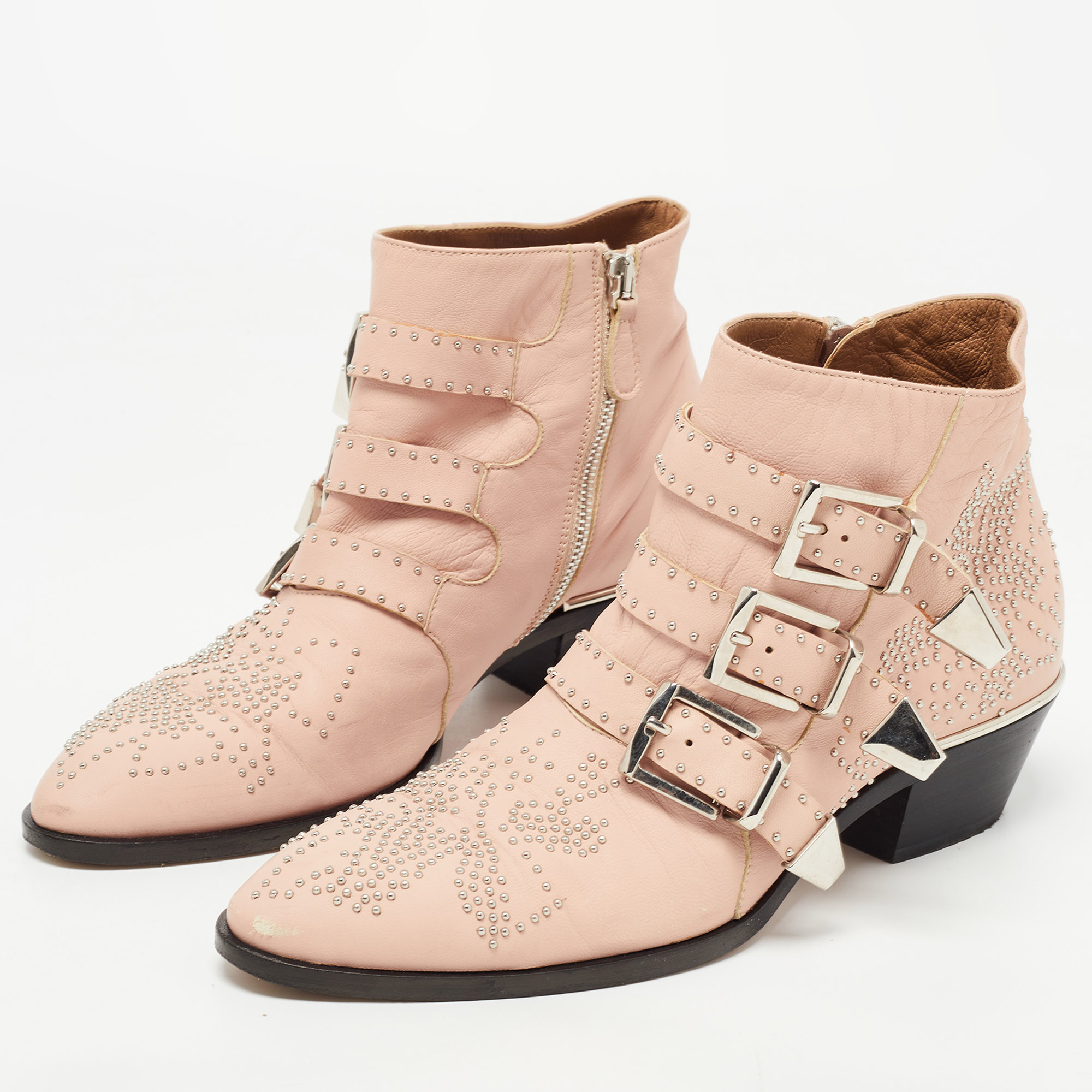 

Chloe Pink Studded Leather Susanna Ankle Boots Size