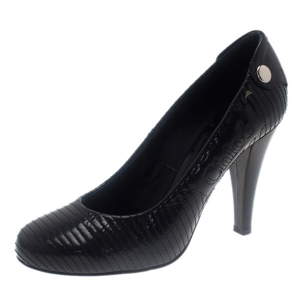 Pre Owned حذاء كعب عالي كلوي جلد لامع محاك مقاس 39