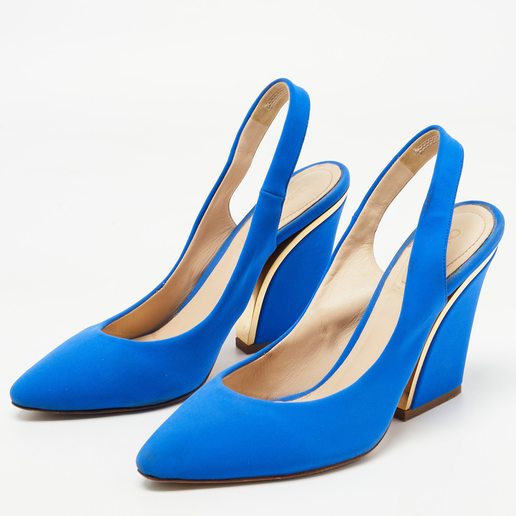 

Chloe Blue Fabric Slingback Pumps Size Size
