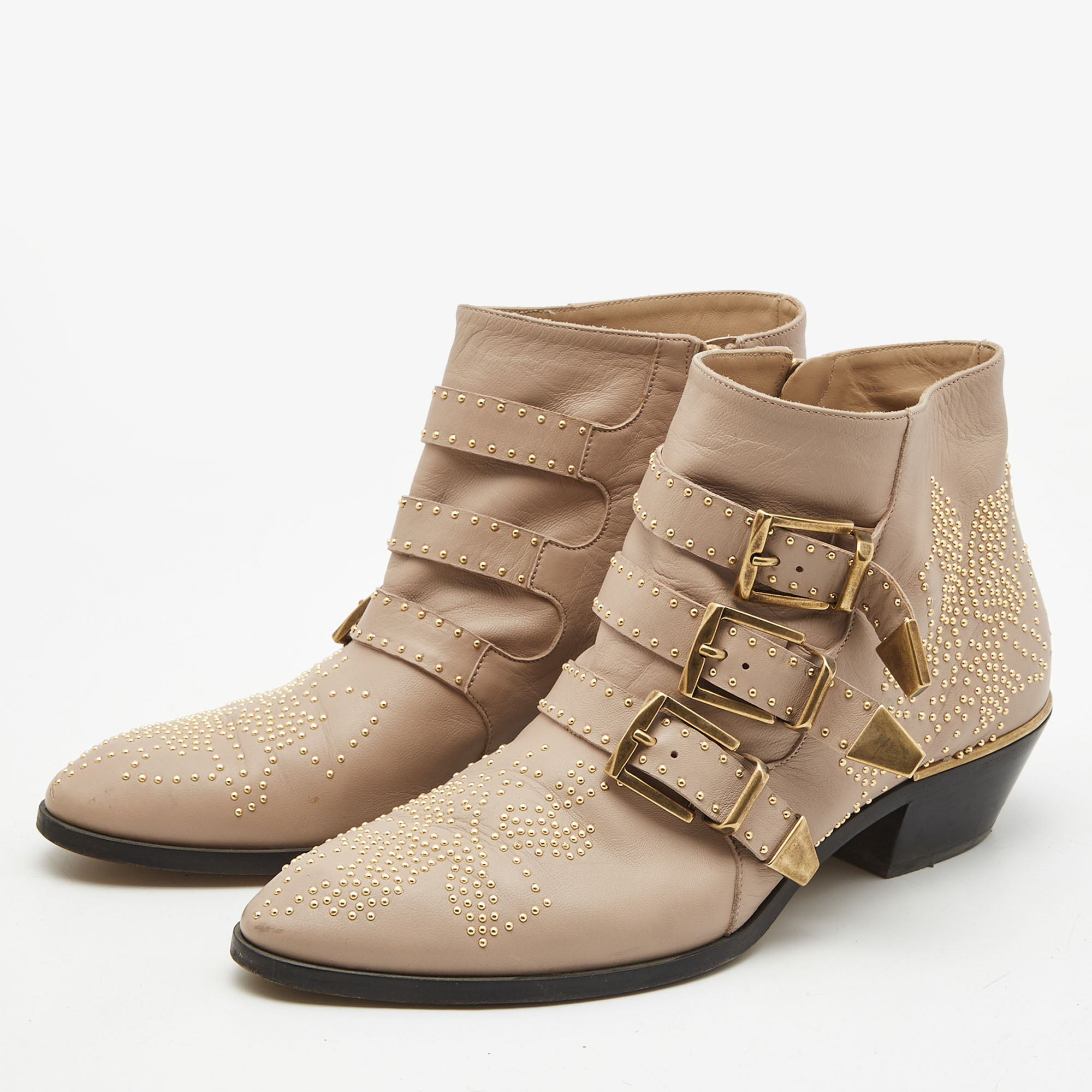 

Chloe Beige Leather Studded Susanna Ankle Boots Size