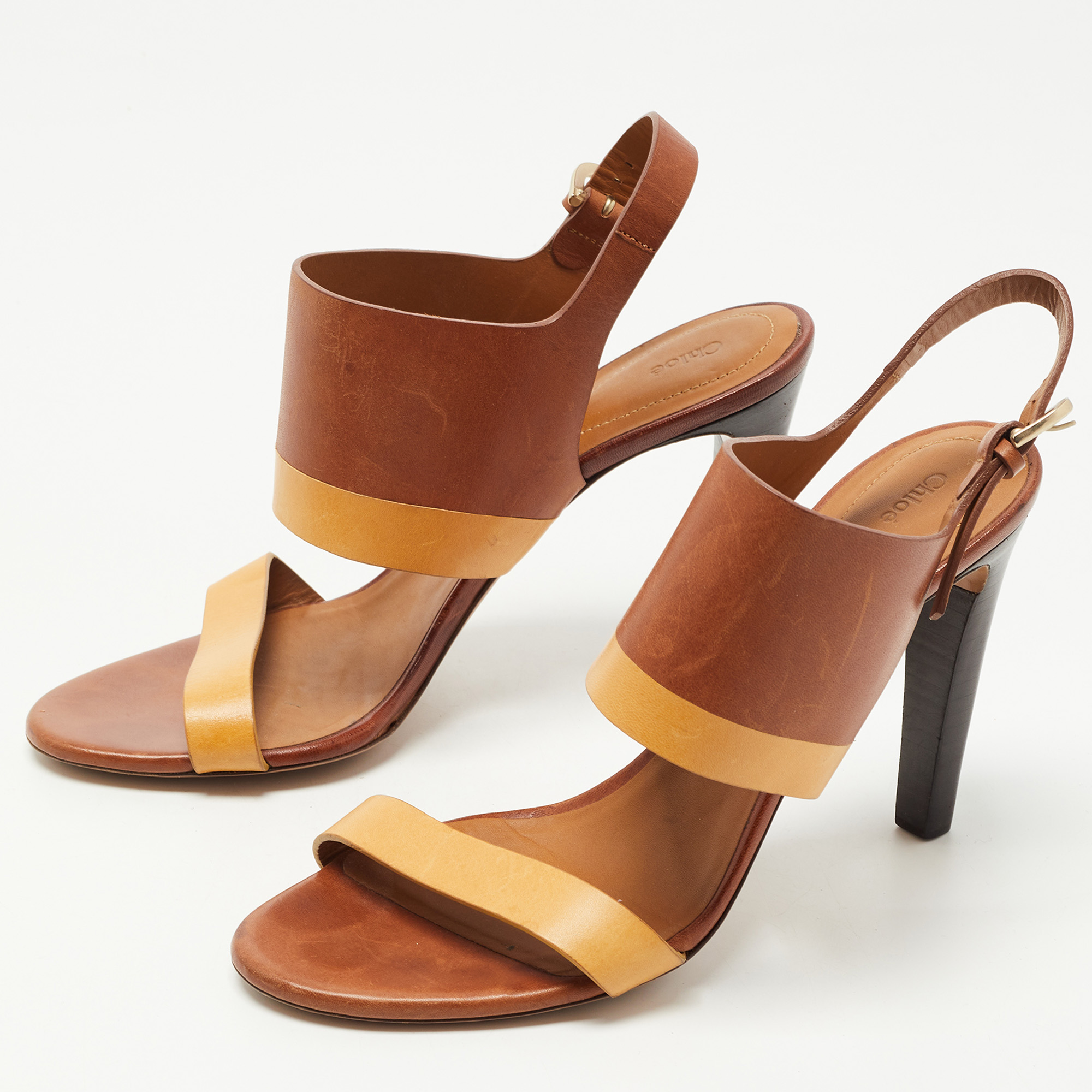 

Chloe Brown Leather Ankle Strap Sandals Size