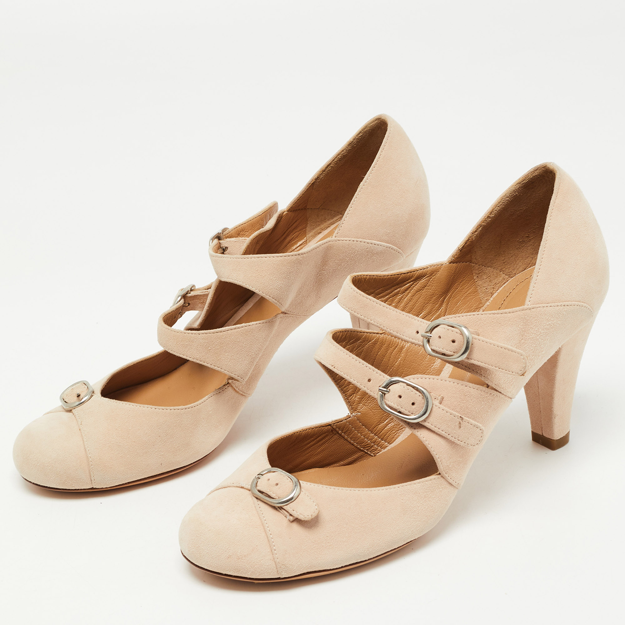 

Chloe Beige Suede Triple Buckle Pumps Size