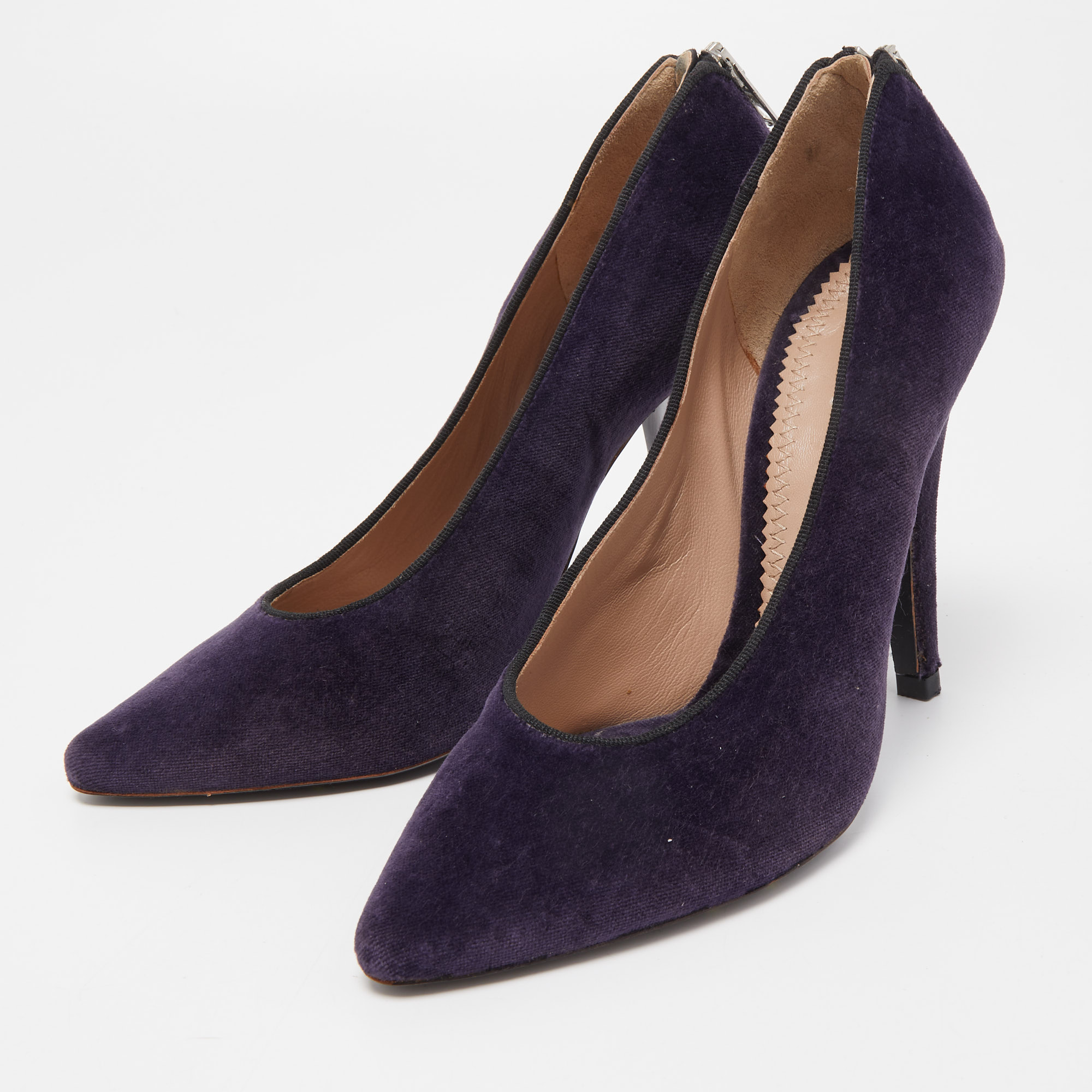 

Chloe Purple Velvet Zip Embellished Pumps Size