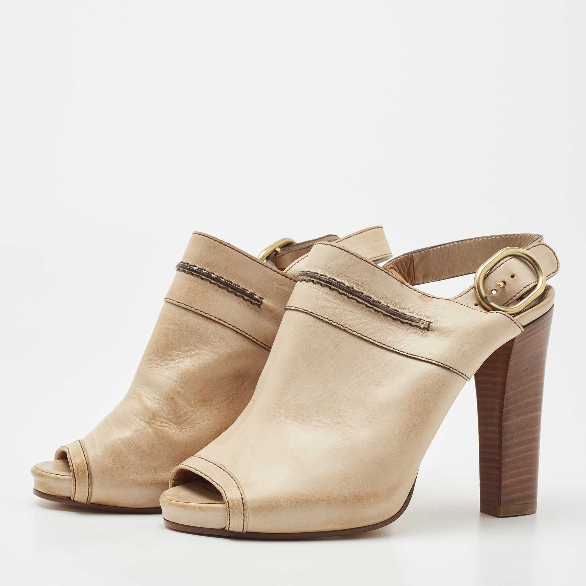 

Chloe Beige Leather Slingback Sandals Size