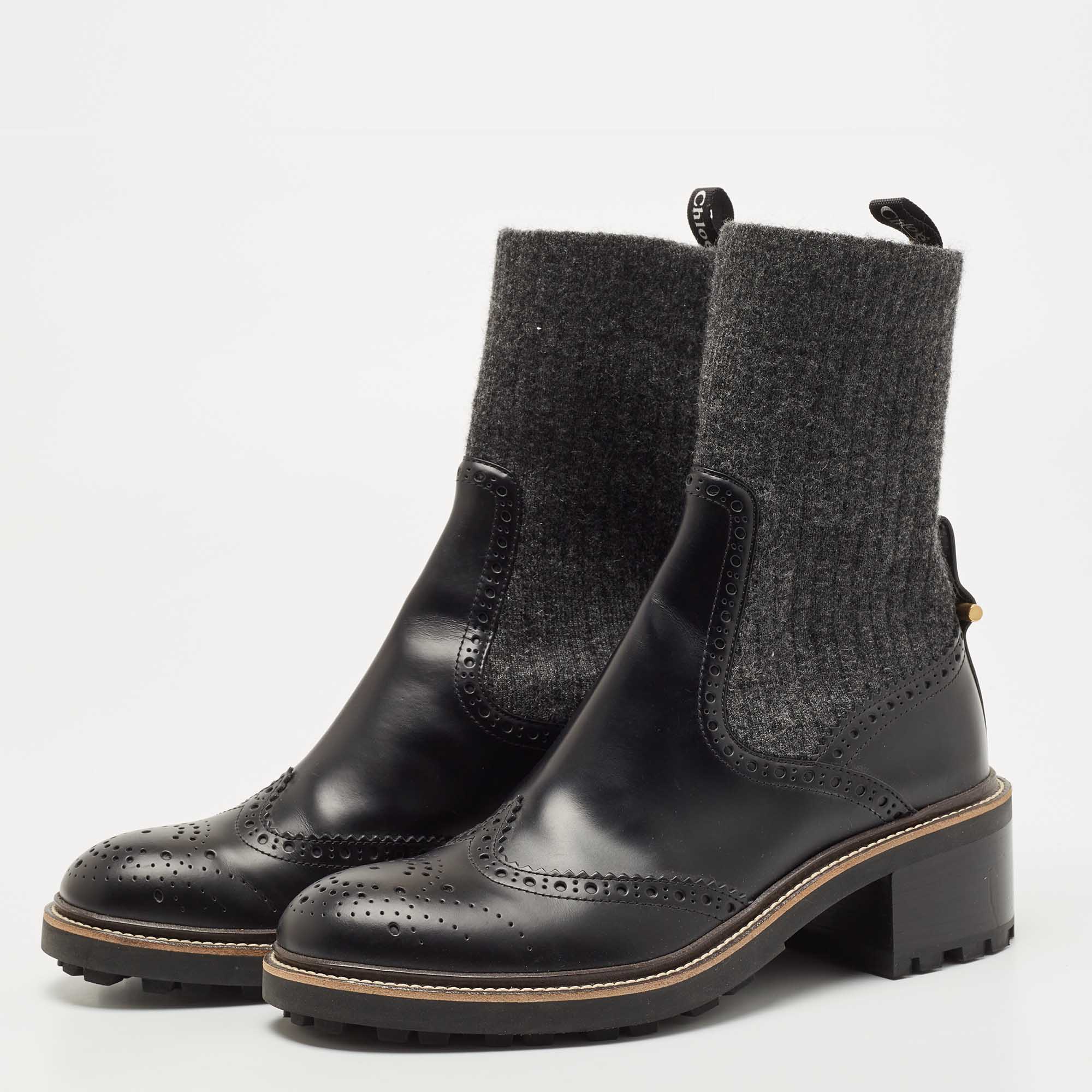 

Chloe Black Leather and Fabric Ankle Boots Size