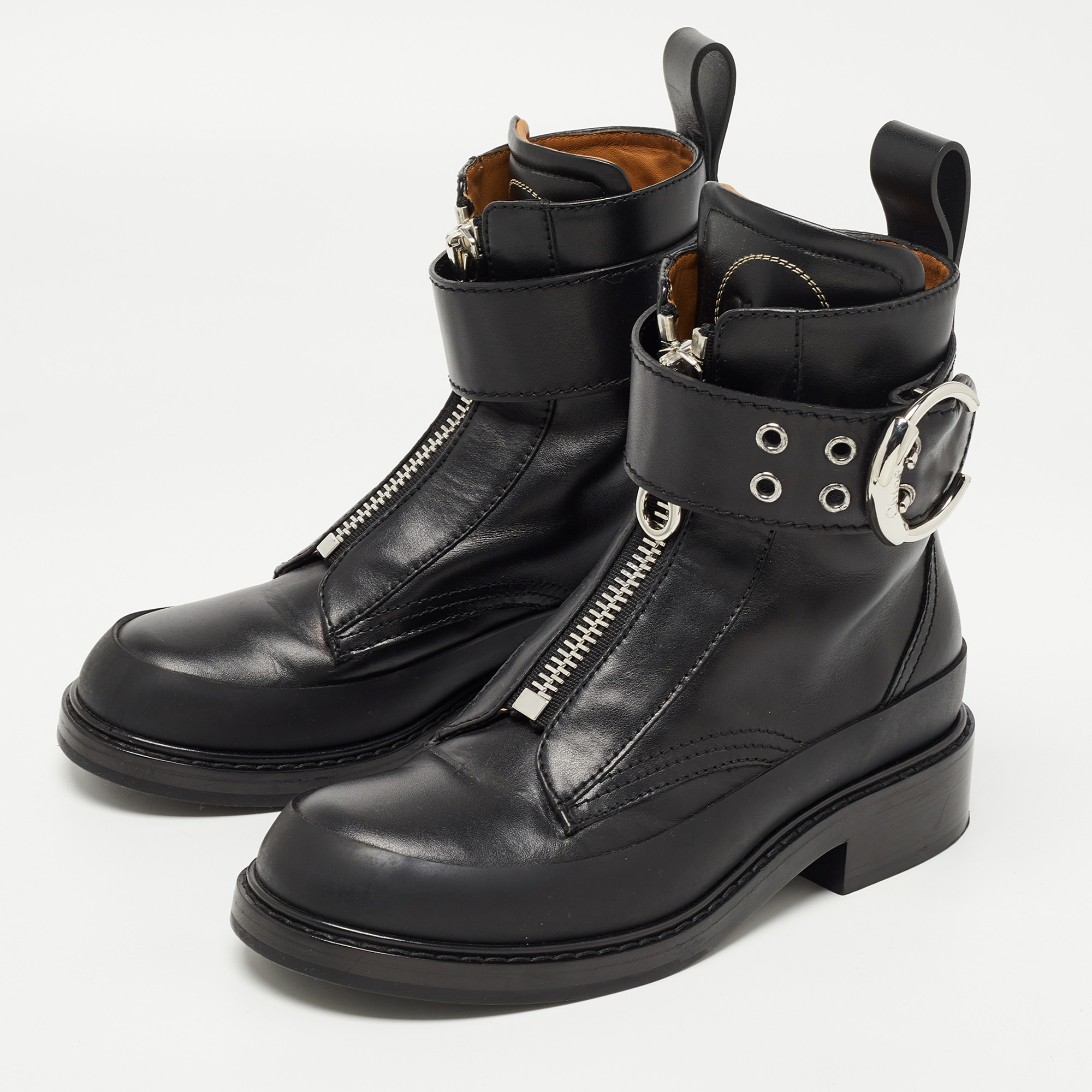 

Chloe Black Leather Roy Buckle Detail Ankle Boots Size