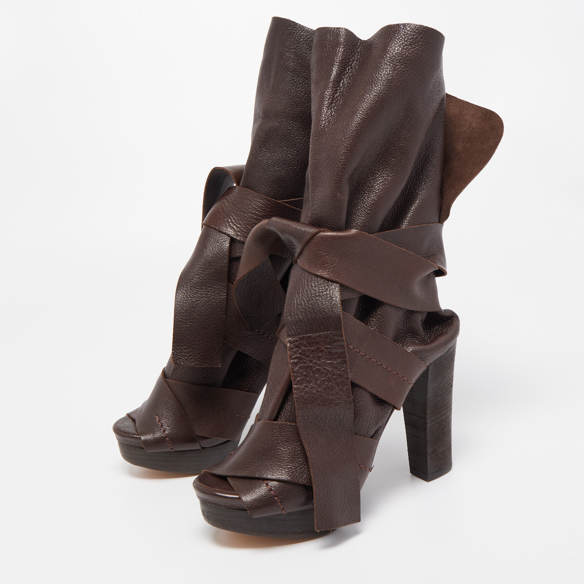 

Chloe Brown Leather Ankle Wrap Ankle Boots Size