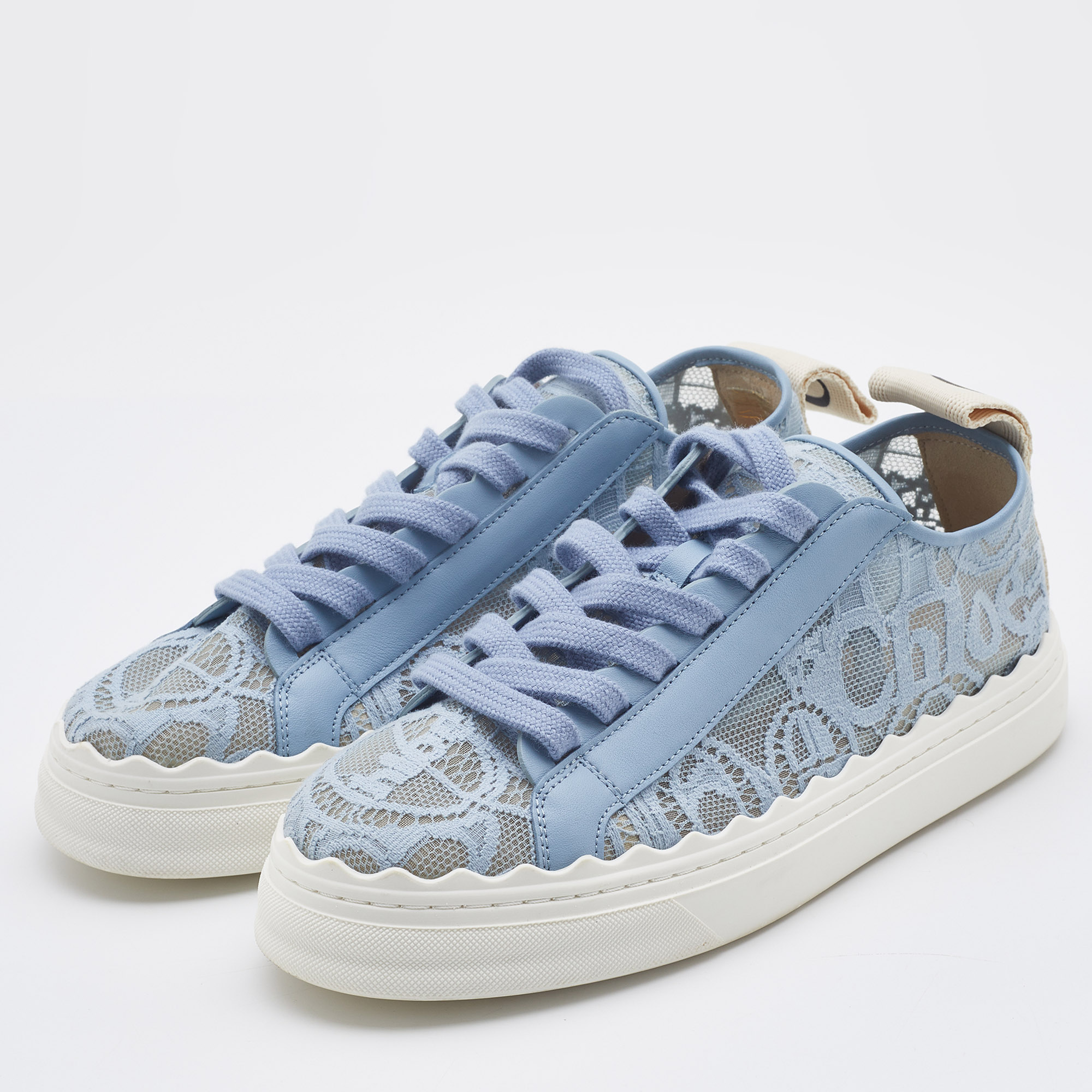 

Chloe Blue Lace and Leather Lauren Low Top Sneakers Size