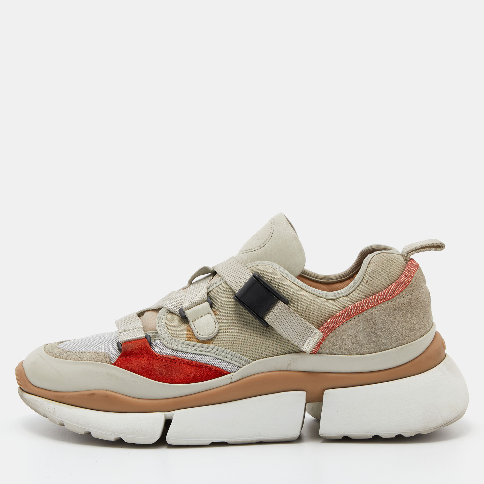 

Chloe Tricolor Suede and Mesh Sonnie Sneakers Size, Beige