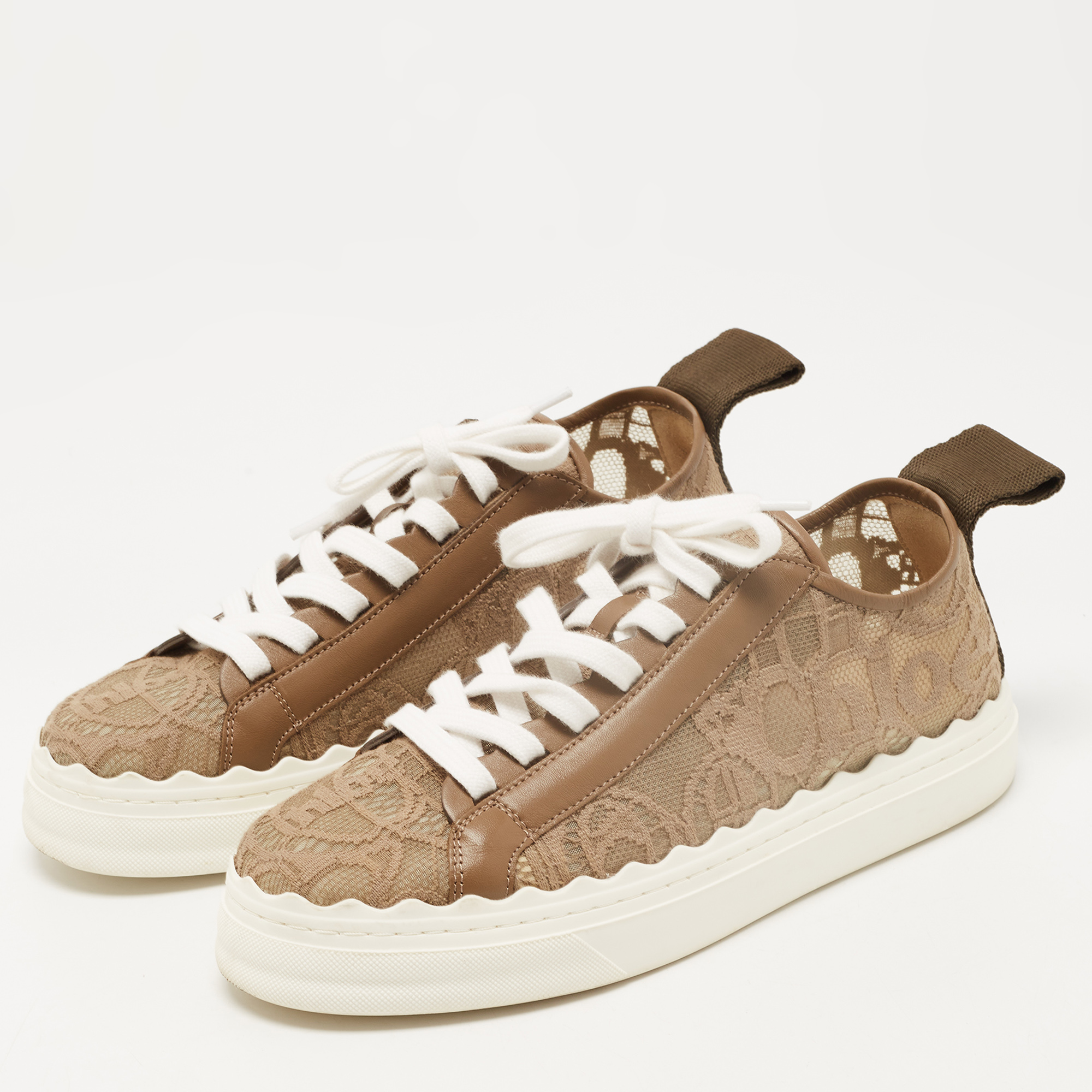 

Chloe Brown Lace and Leather Lauren Sneakers Size