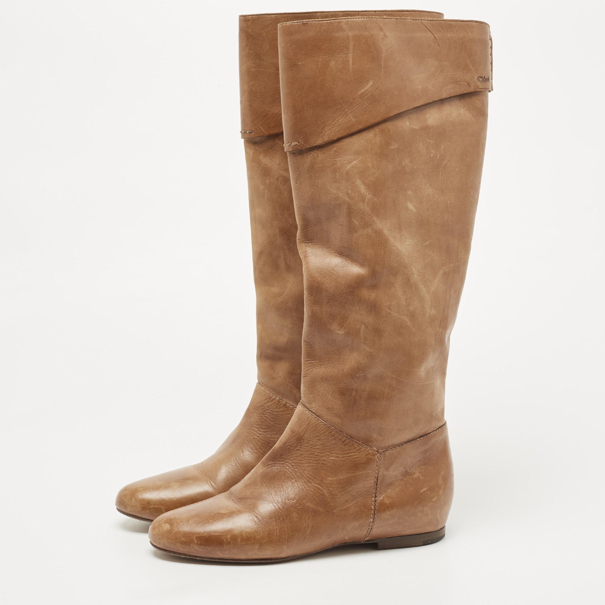 

Chloe Brown Leather Knee Length Boots Size