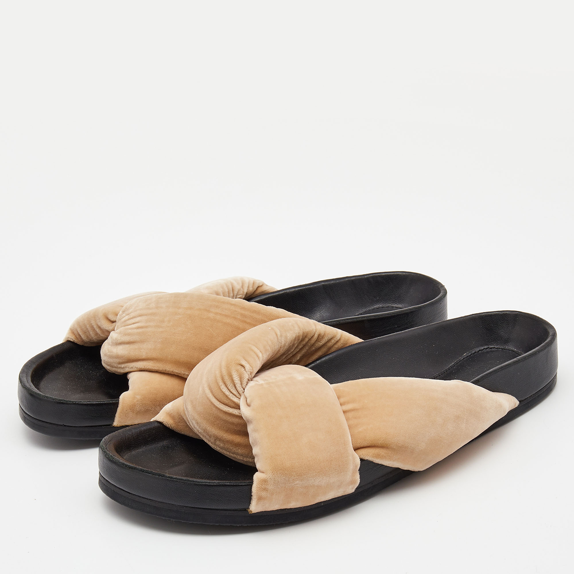 

Chloe Beige Velvet Nolan Flat Slides Size