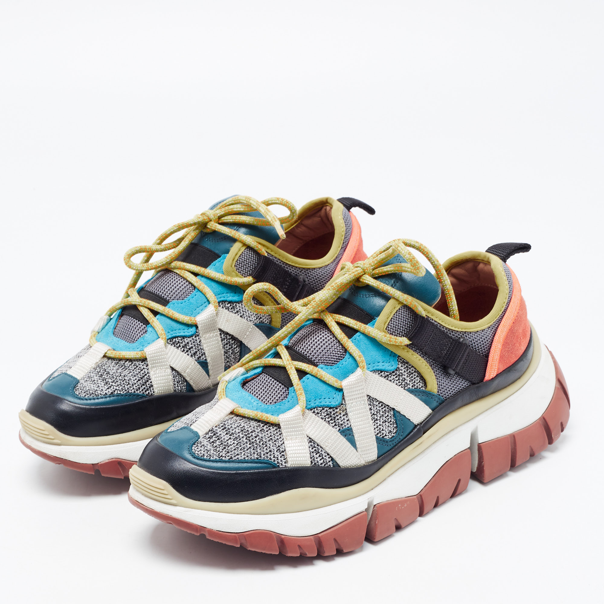 

Chloe Multicolor Suede and Fabric Low Up Sneakers Size