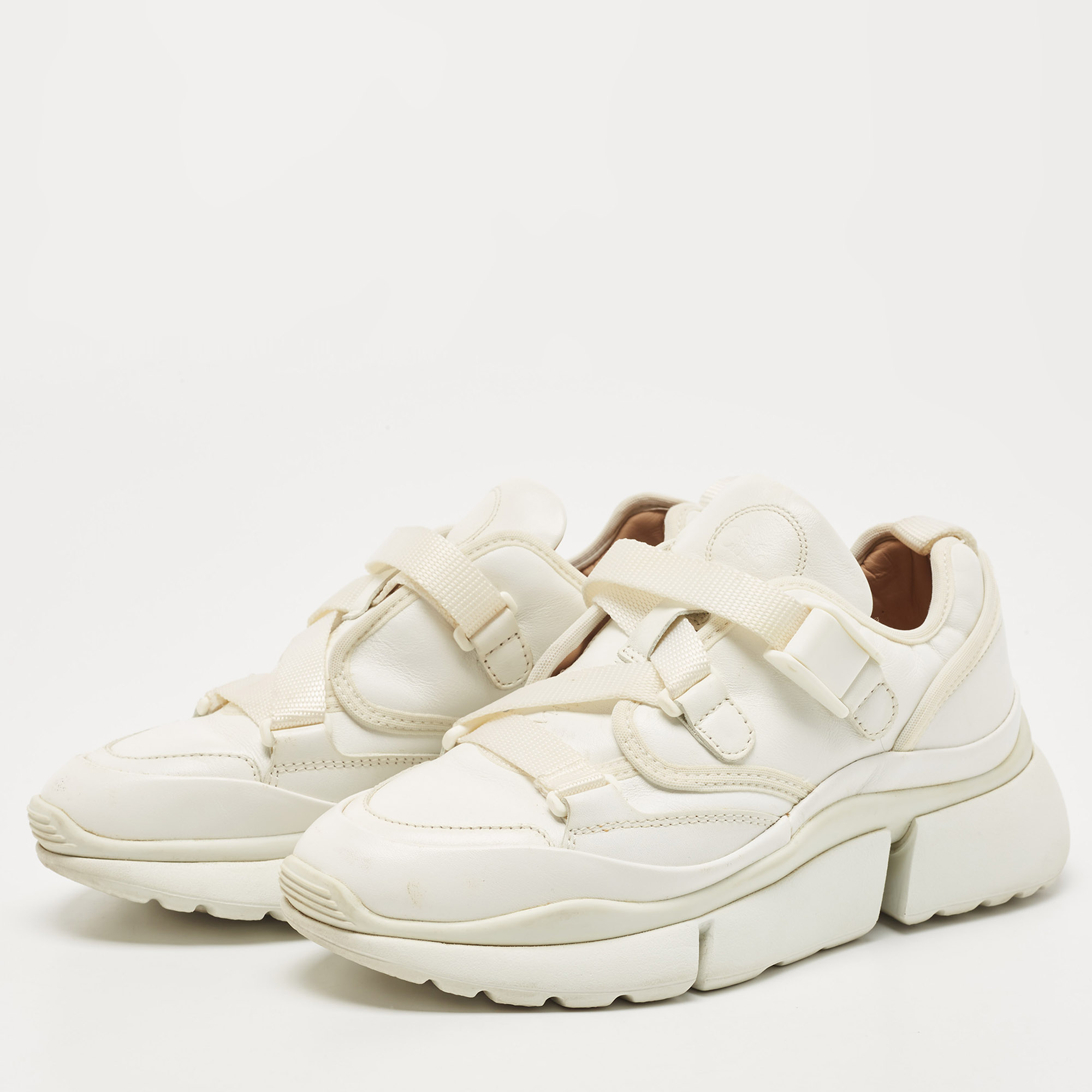 

Chloe White Leather Sonnie Low Top Sneakers Size