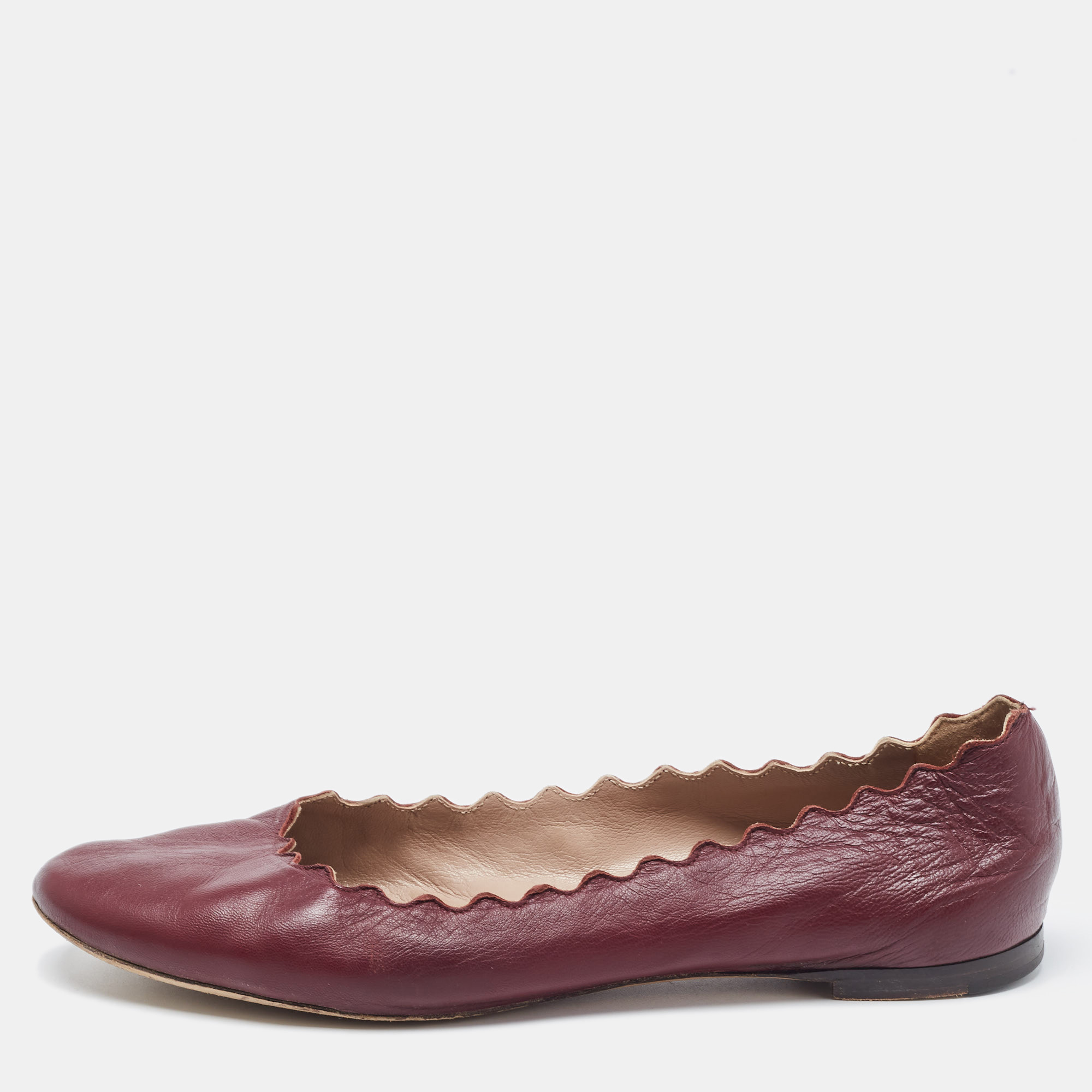 Pre-owned Chloé Burgundy Leather Lauren Ballet Flats Size 37.5