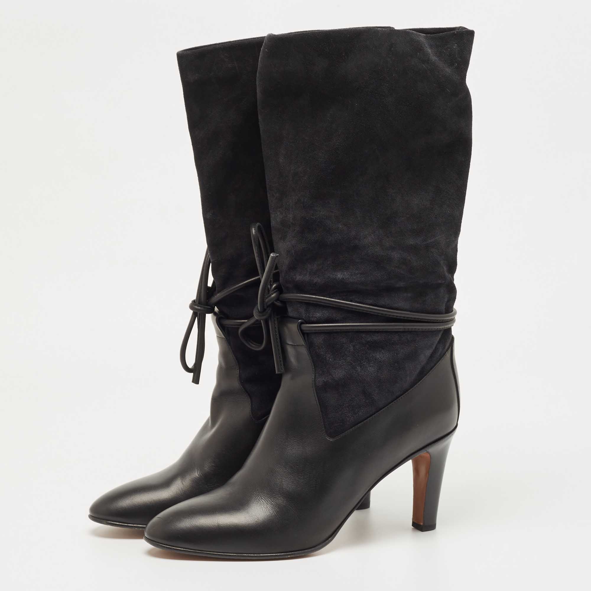 

Chloe Black Suede and Leather Tie Mild Calf Boots Size