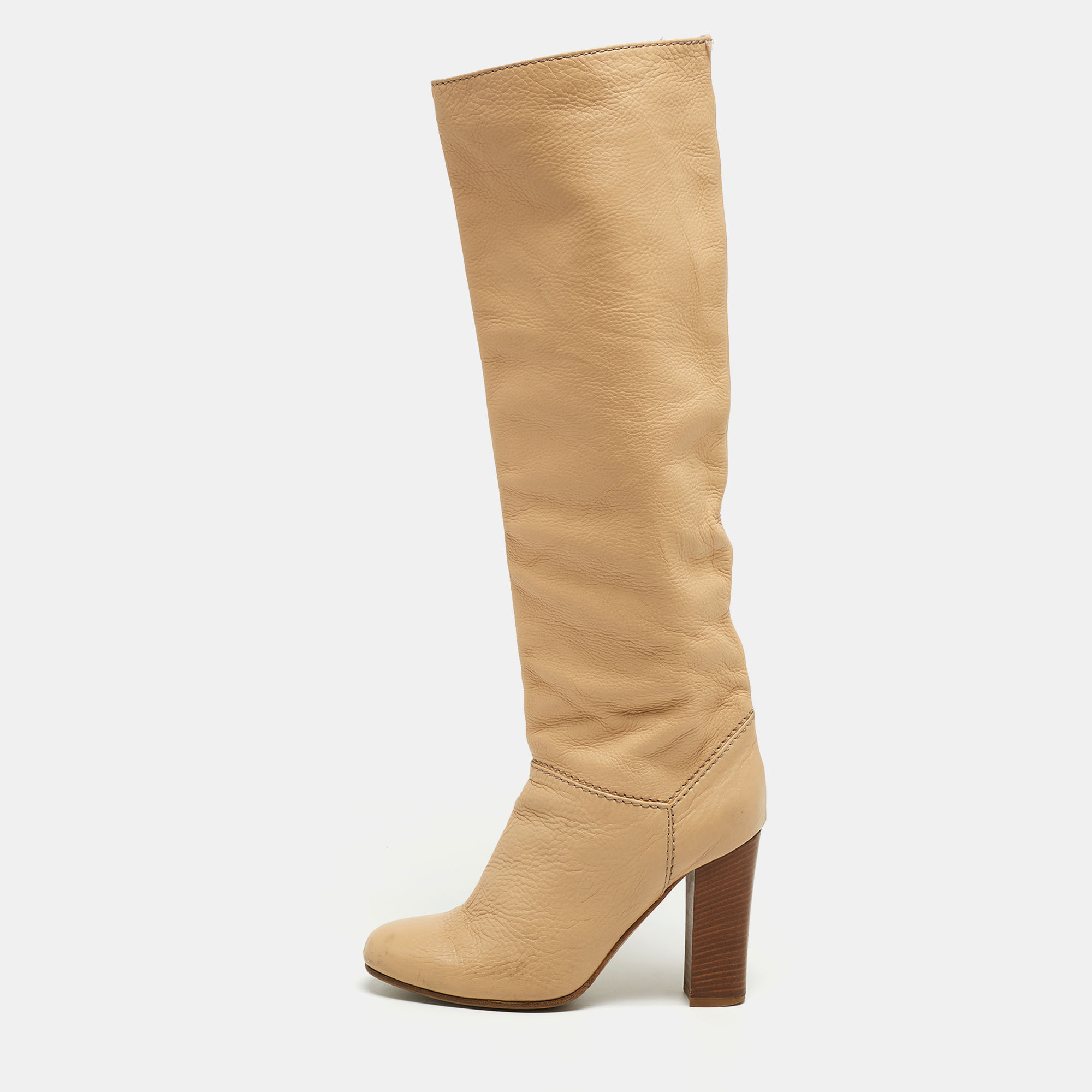 Pre-owned Chloé Beige Leather Knee Length Boots Size 38