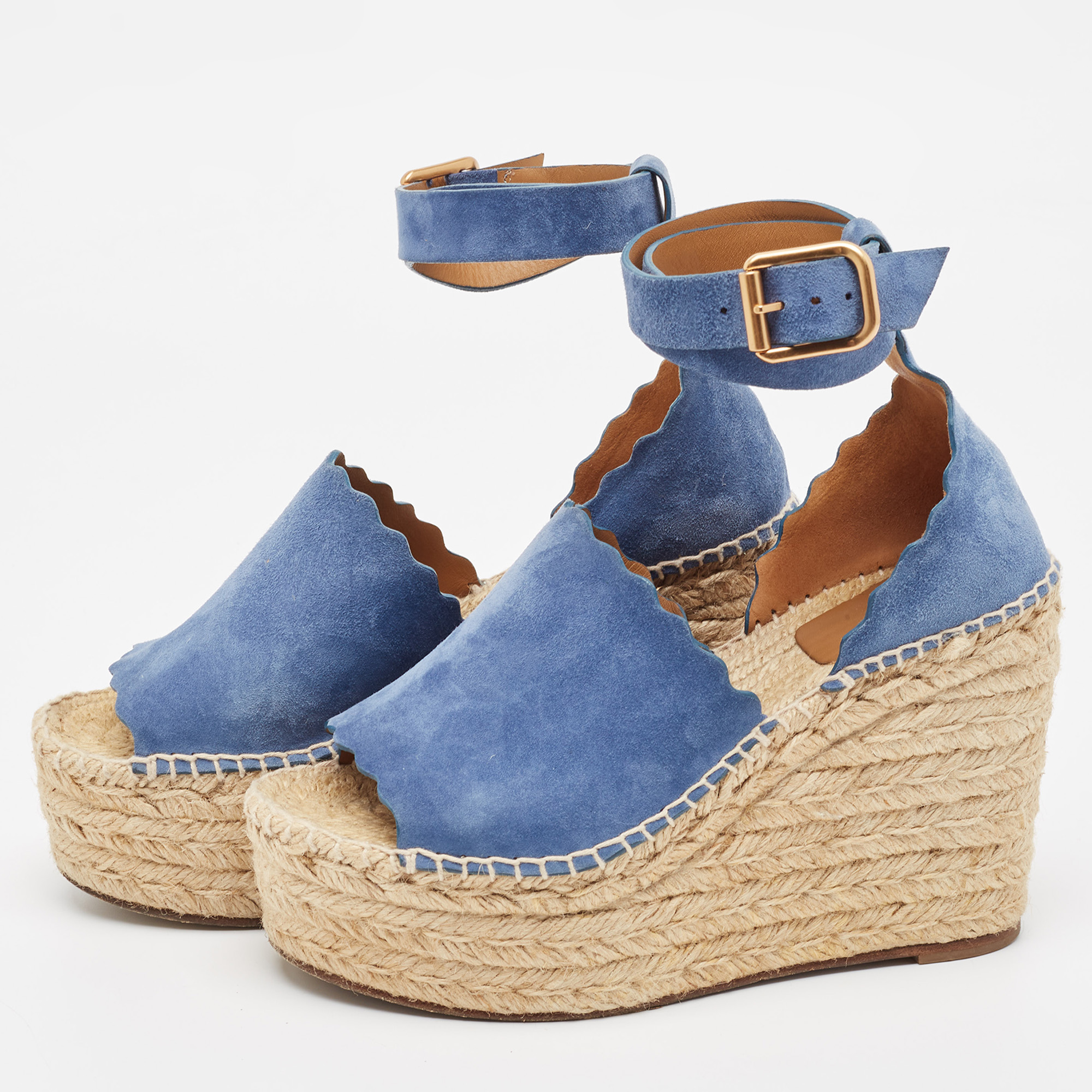 

Chloe Blue Suede Lauren Wedge Espadrille Sandals Size