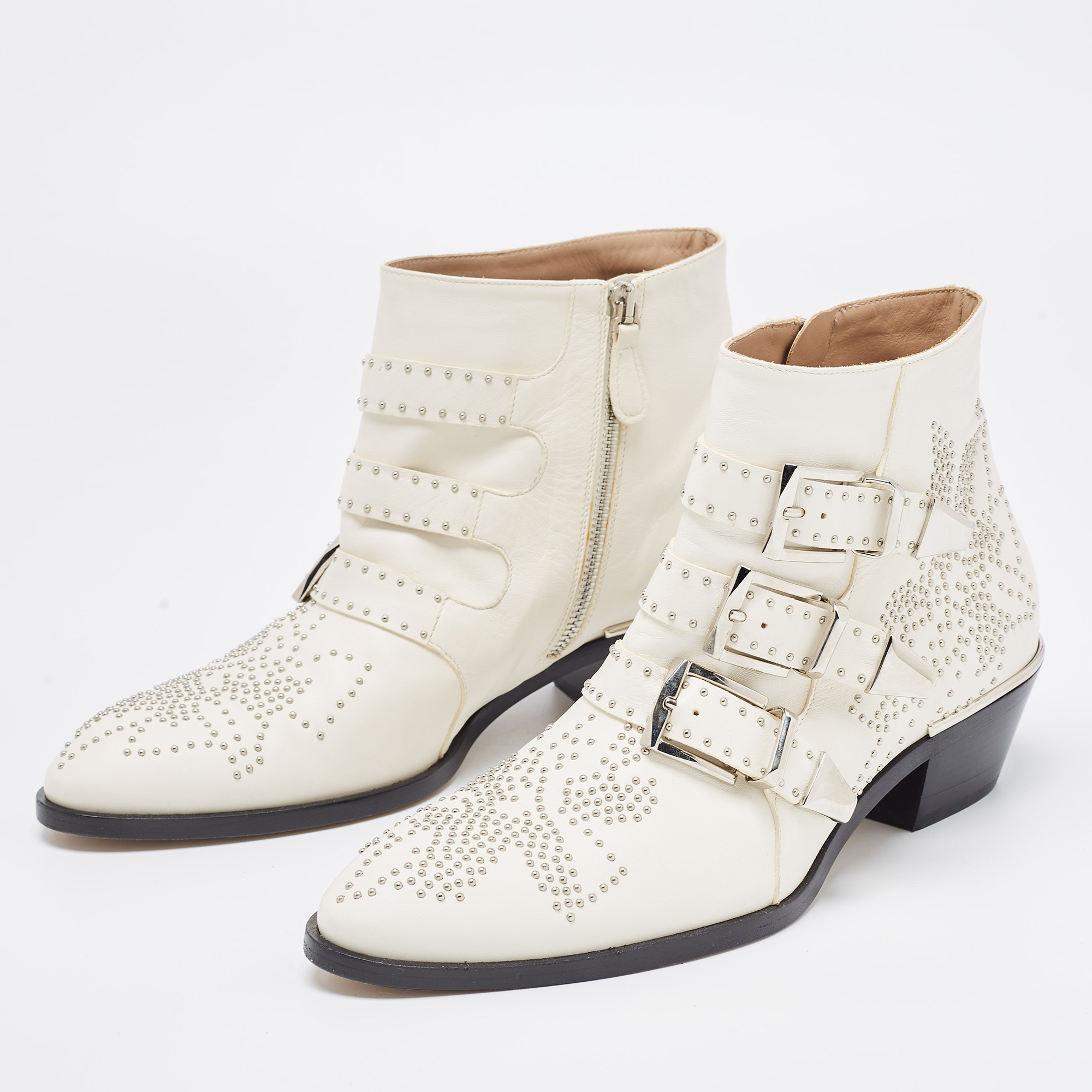 

Chloe White Studded Leather Susanna Ankle Boots Size