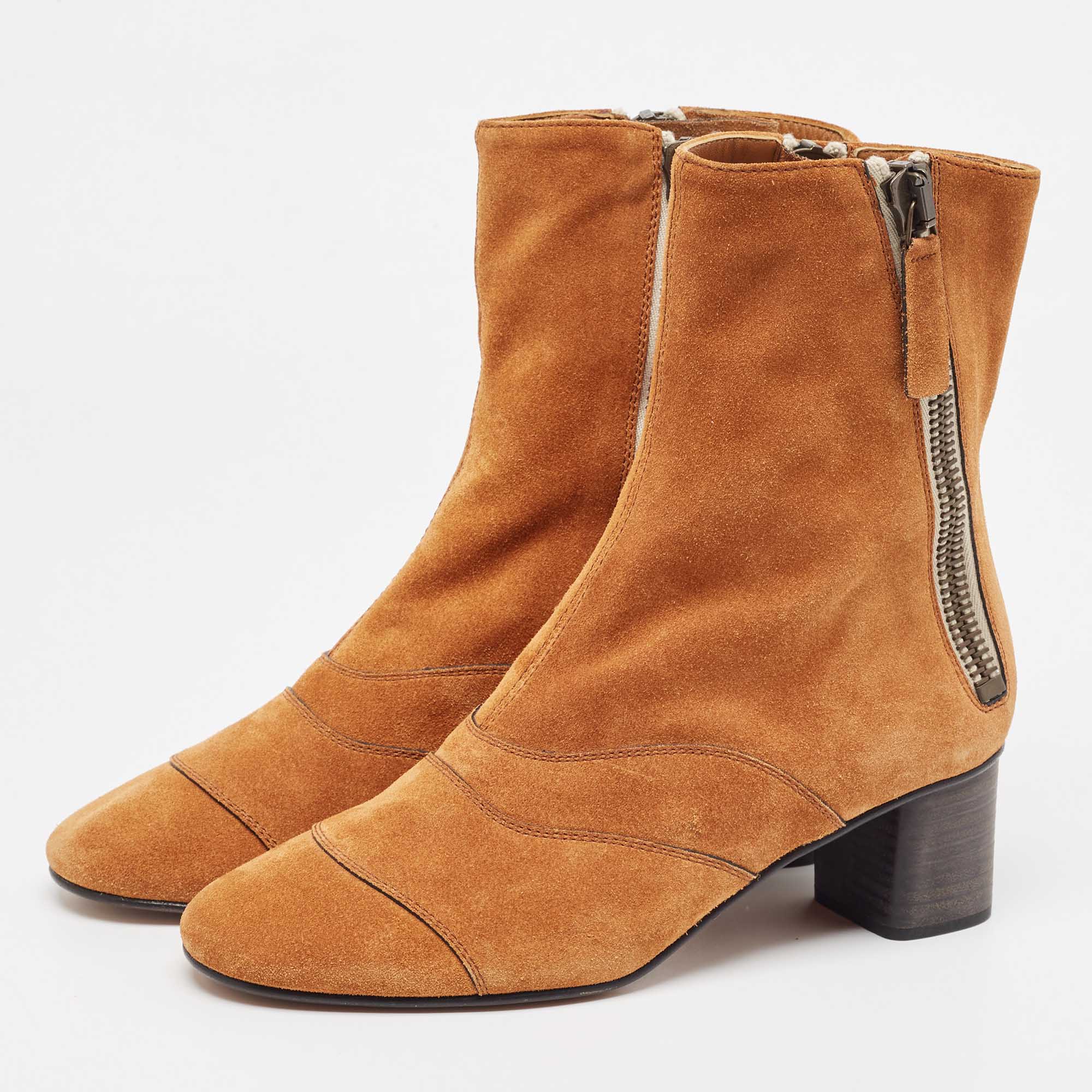 

Chloe Tan Suede Block Heel Ankle Boots Size